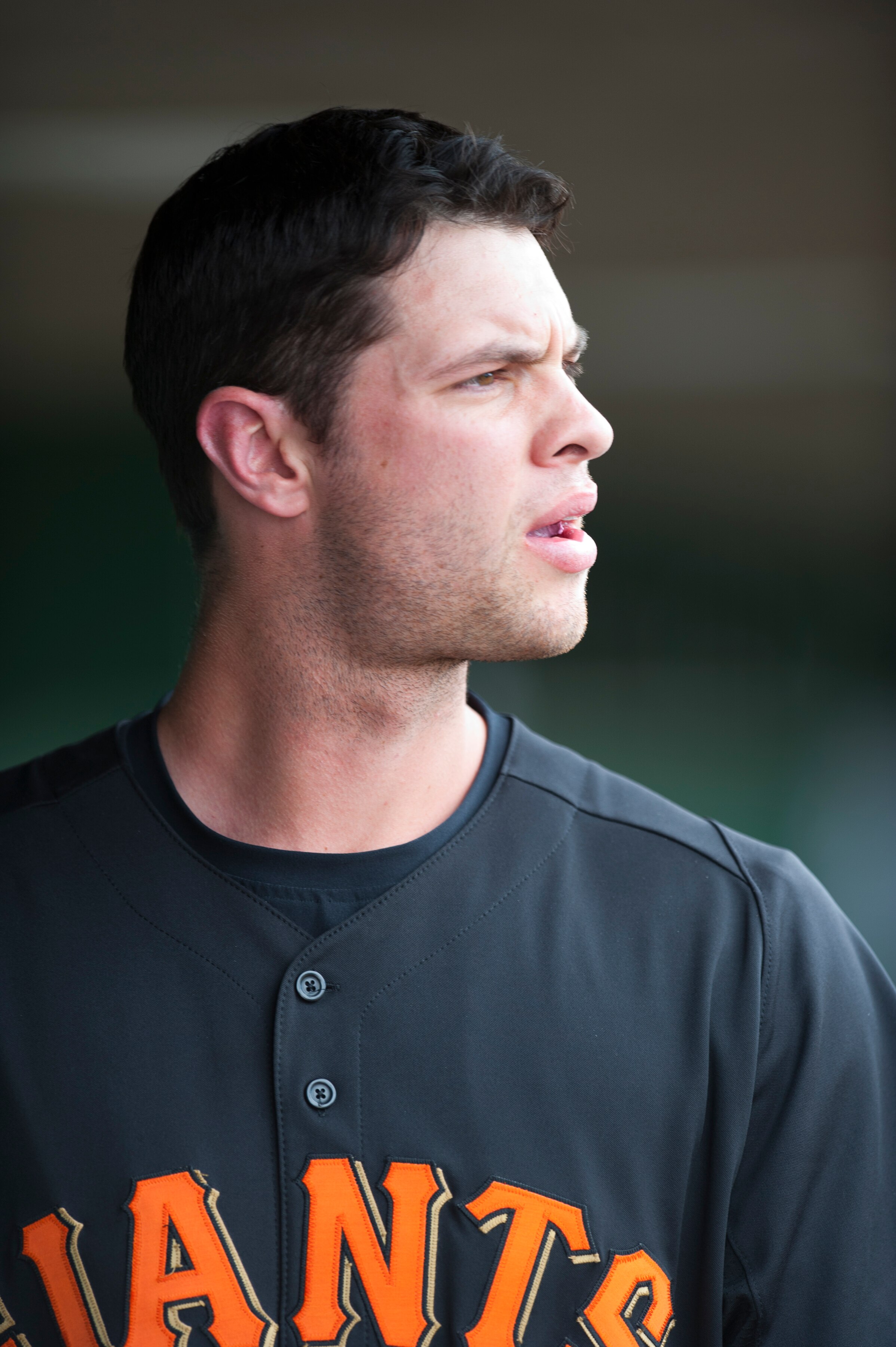SCOTTSDALE, AZ - FEBRUARY 25: Brandon Belt #9 of the San Francisco Giants looks on during a spring training game against the Arizona Diamondbacks at Scottsdale Stadium on February 25, 2011 in Scottsdale, Arizona. (Photo by Rob Tringali/Getty Images)