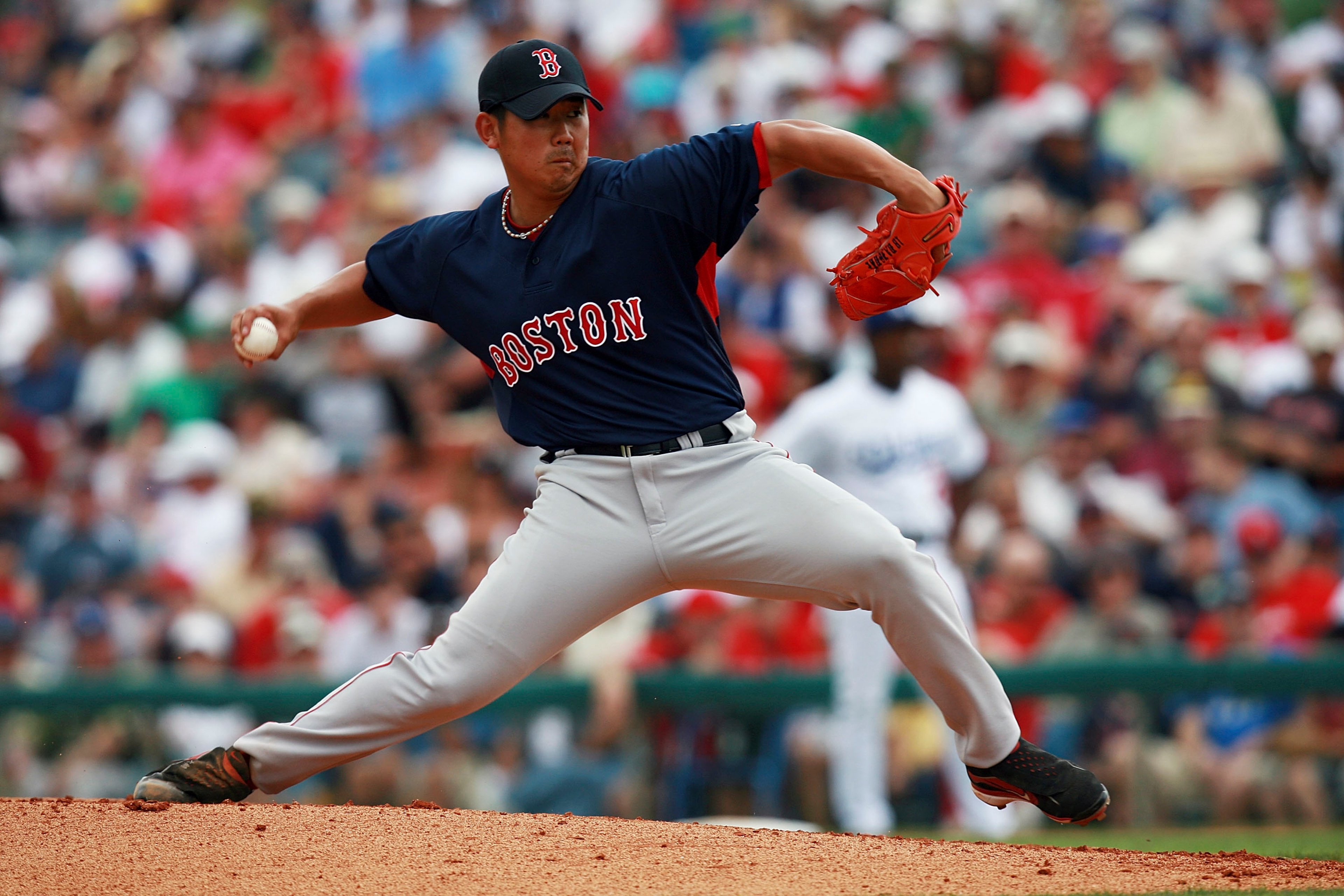 VERO BEACH, FL - MARCH 16:  Daisuke Matsuzaka #18 of the Boston Red Sox pitches against the Los Angeles Dodgers during a spring training game on March 16, 2007 at Holman Stadium in Vero Beach, Florida. The game was rained out during the third inning.  (Ph