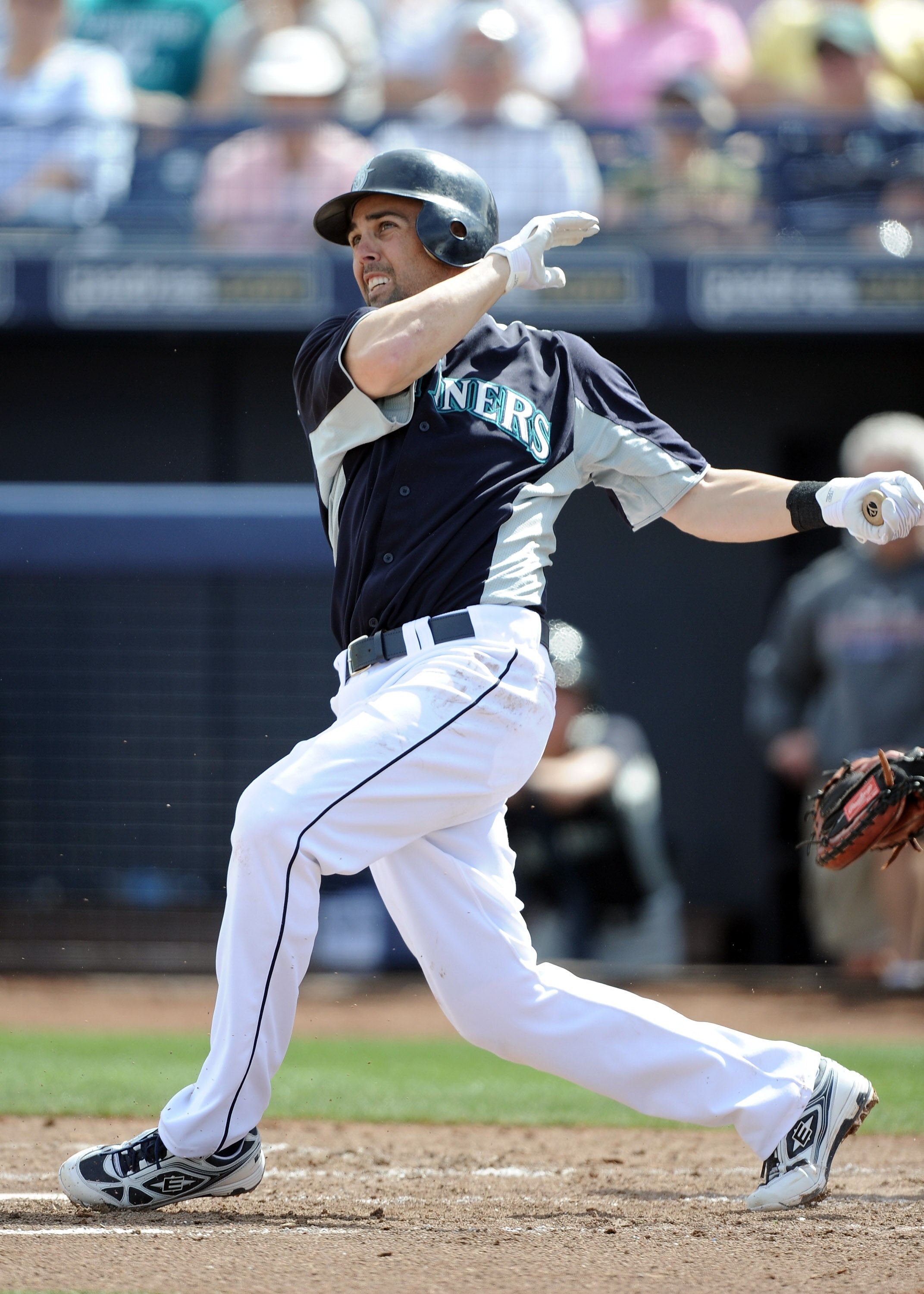 PEORIA, AZ - MARCH 01:  Jack Wilson #2 of the Seattle Mariners at bat against the Texas Rangers during spring training at Peoria Stadium on March 1, 2011 in Peoria, Arizona.  (Photo by Harry How/Getty Images)