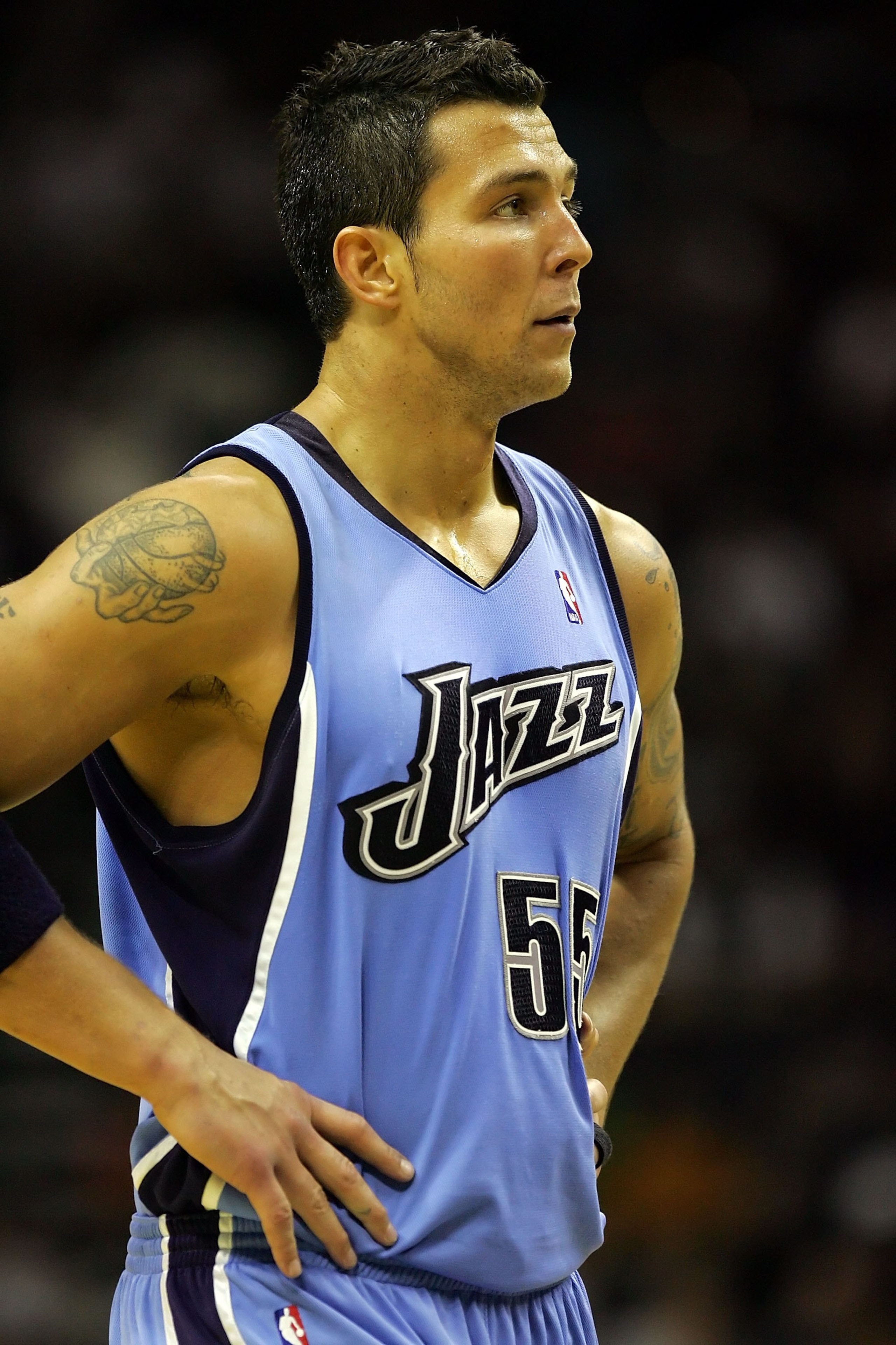 SAN ANTONIO - MAY 20:  Rafael Araujo #55 of the Utah Jazz looks on against the San Antonio Spurs in Game One of the Western Conference Finals during the 2007 NBA Playoffs at AT&T Center on May 20, 2007 in San Antonio, Texas. NOTE TO USER: User expressly a