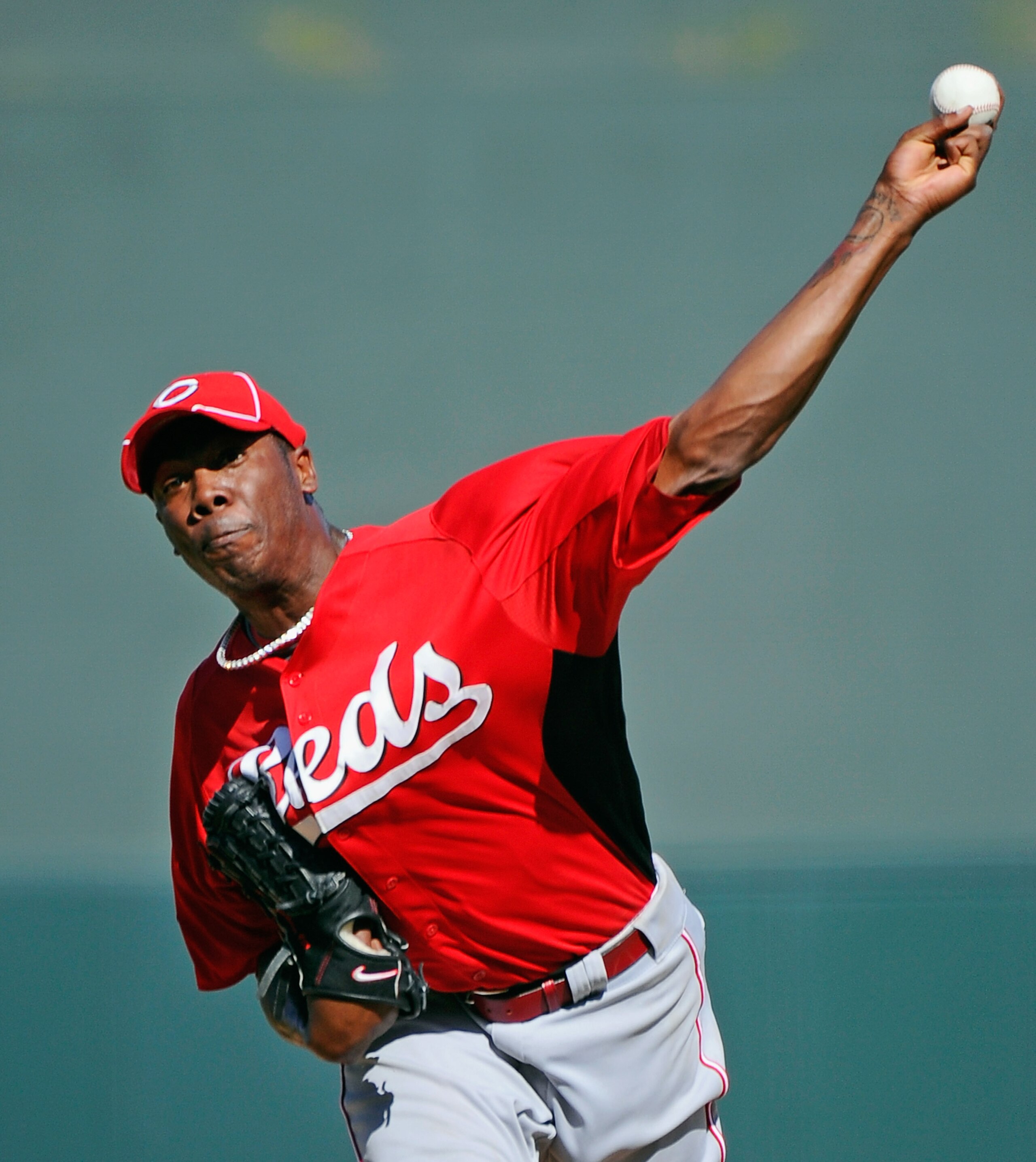 SCOTTSDALE, AZ - MARCH 14:   Aroldis Chapman #54 of the Cincinnati Reds throws a pitch against the Colorodo Rockies during the spring training baseball game at Salt River Fields at Talking Stick on March 14, 2011 in Scottsdale, Arizona.  (Photo by Kevork 