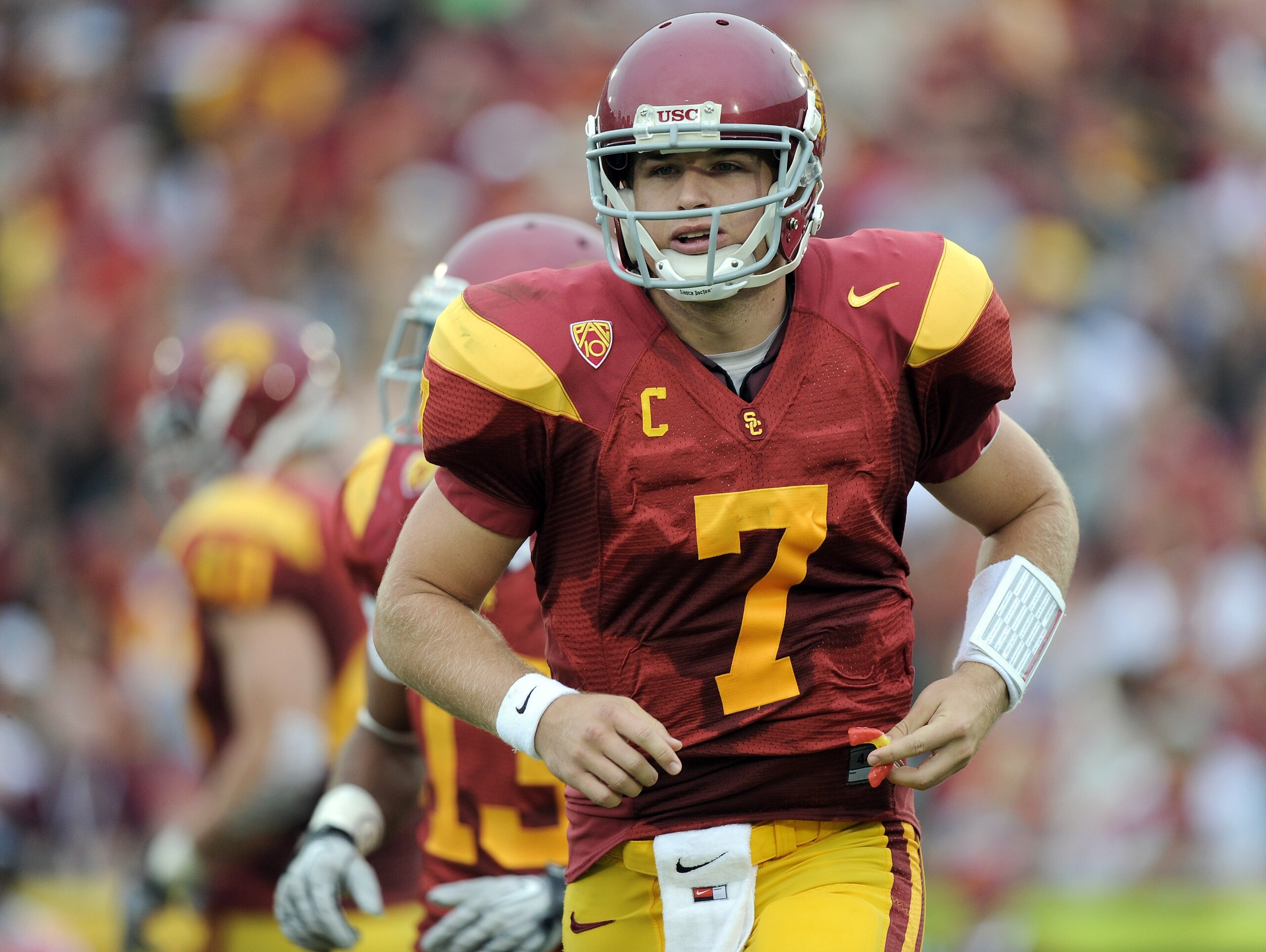 LOS ANGELES, CA - OCTOBER 16: Matt Barkley #7 of the USC Trojans lines up as a receiver during the game against the California Golden Bears at Los Angeles Memorial Coliseum on October 16, 2010 in Los Angeles, California. (Photo by Harry How/Getty Images LOS ANGELES, CA - OCTOBER 16: Matt Barkley #7 of the USC Trojans lines up as a receiver during the game against the California Golden Bears at Los Angeles Memorial Coliseum on October 16, 2010 in Los Angeles, California. (Photo by Harry How/Getty Images