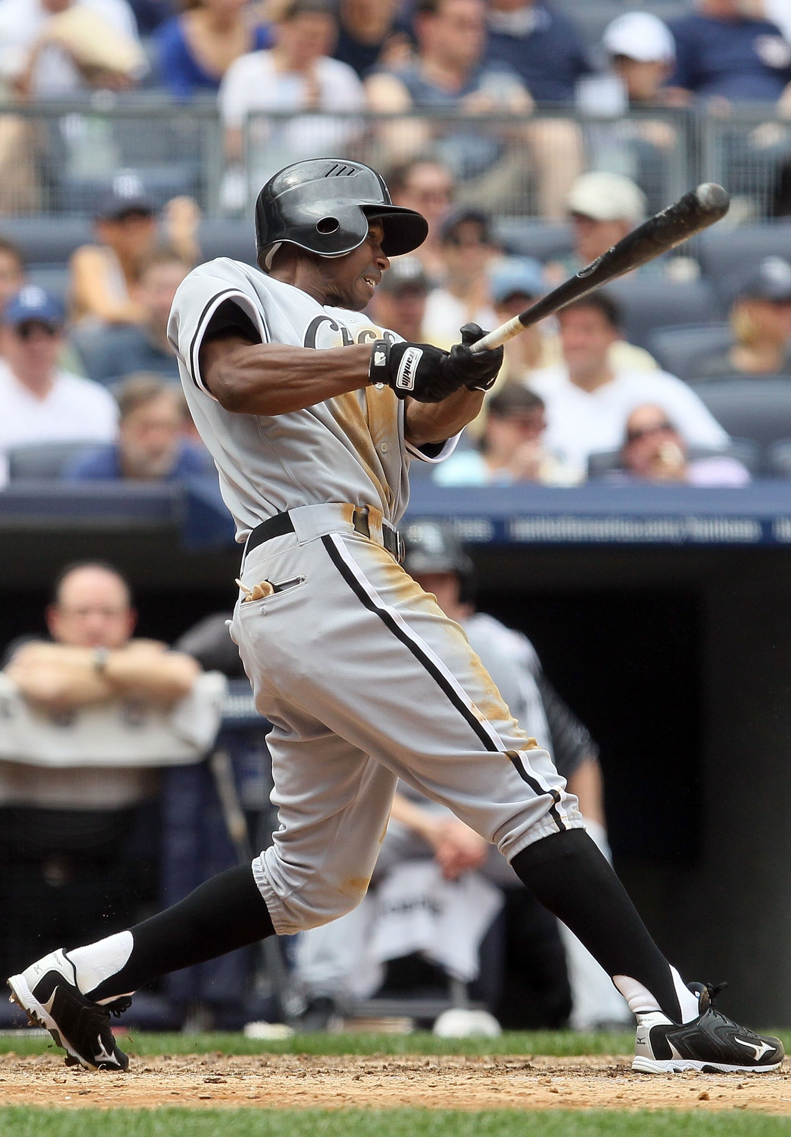 NEW YORK - MAY 02:  Juan Pierre #1 of the Chicago White Sox in action against the New York Yankees on May 2, 2010 at Yankee Stadium in the Bronx borough of New York City. The Yankees defeated the White Sox 12-3.  (Photo by Jim McIsaac/Getty Images)