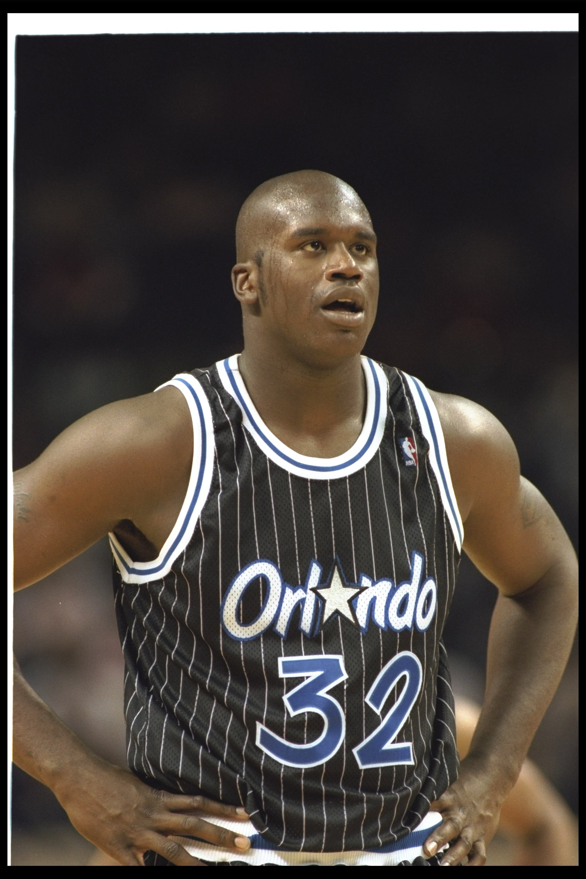4 Nov 1994:  Center Shaquille O''Neal of the Orlando Magic looks on during a game against the Washington Bullets at the USAir Arena in Landover, Maryland.  The Bullets won the game, 110-108. Mandatory Credit: Scott Wachter  /Allsport Mandatory Credit: Sco