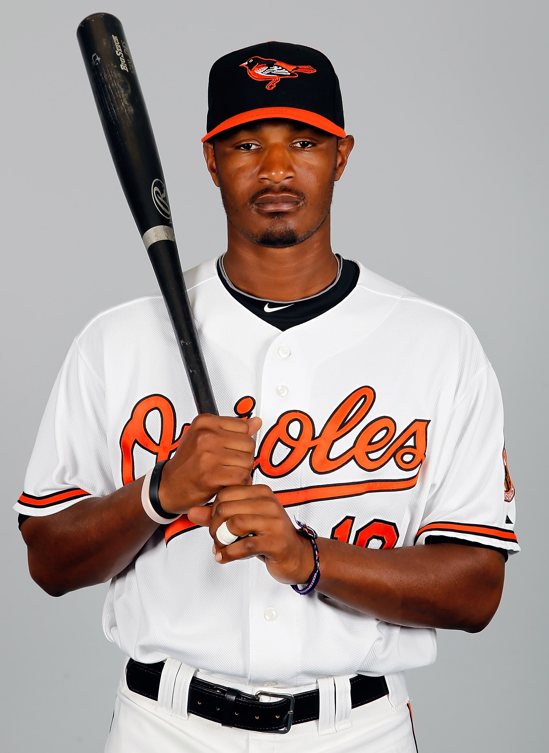 SARASOTA, FL - FEBRUARY 26:  Outfielder Adam Jones #10 of the Baltimore Orioles poses for a photo during photo day at Ed Smith Stadium on February 26, 2011 in Sarasota, Florida.  (Photo by J. Meric/Getty Images)