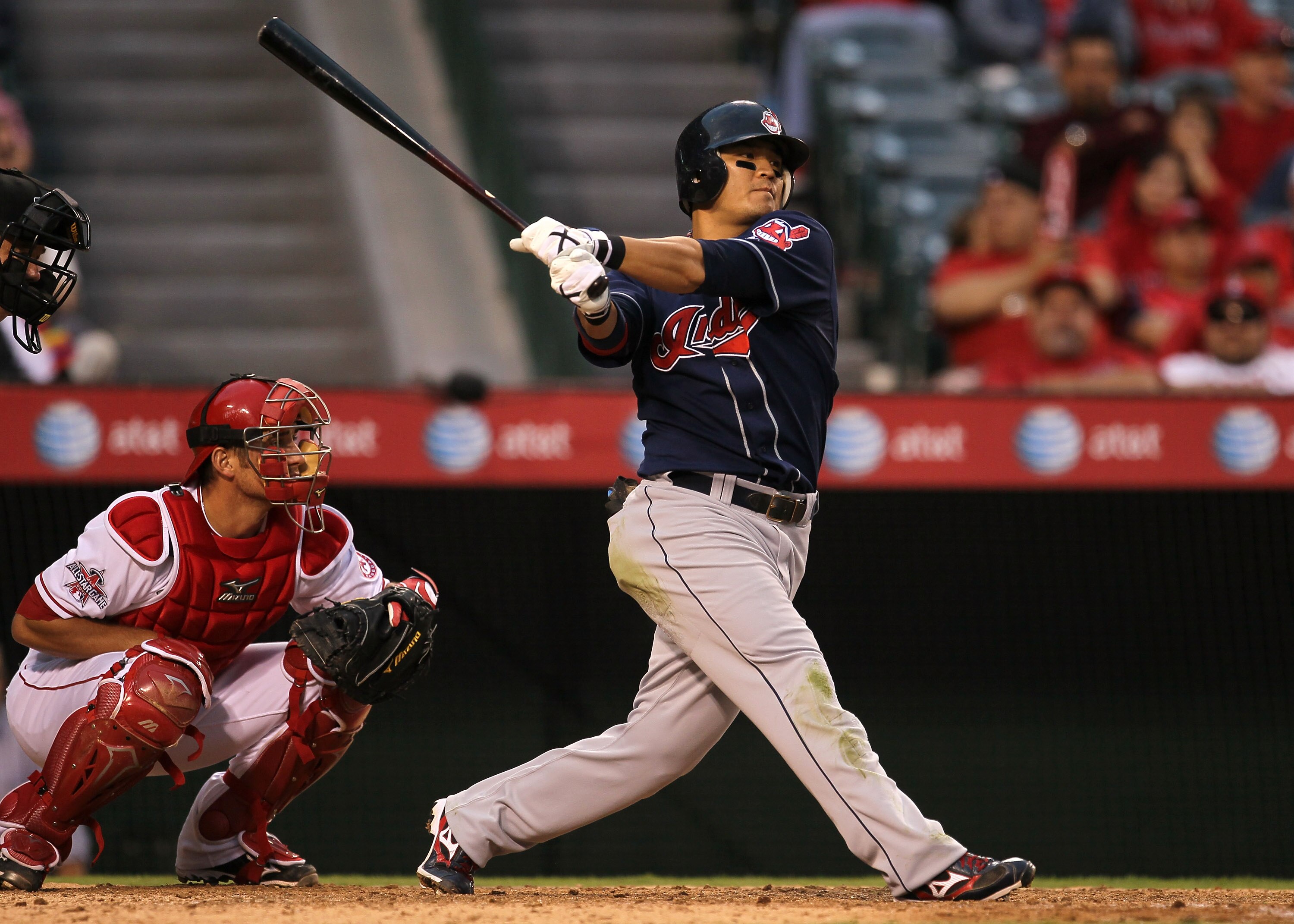 ANAHEIM, CA - SEPTEMBER 08:  Shin-Soo Choo #17 of the Cleveland Indian bats against the Los Angeles Angels of Anaheim on September 8, 2010 at Angel Stadium in Anaheim, California.   The Angels won 4-3 in 16 innings.  (Photo by Stephen Dunn/Getty Images)