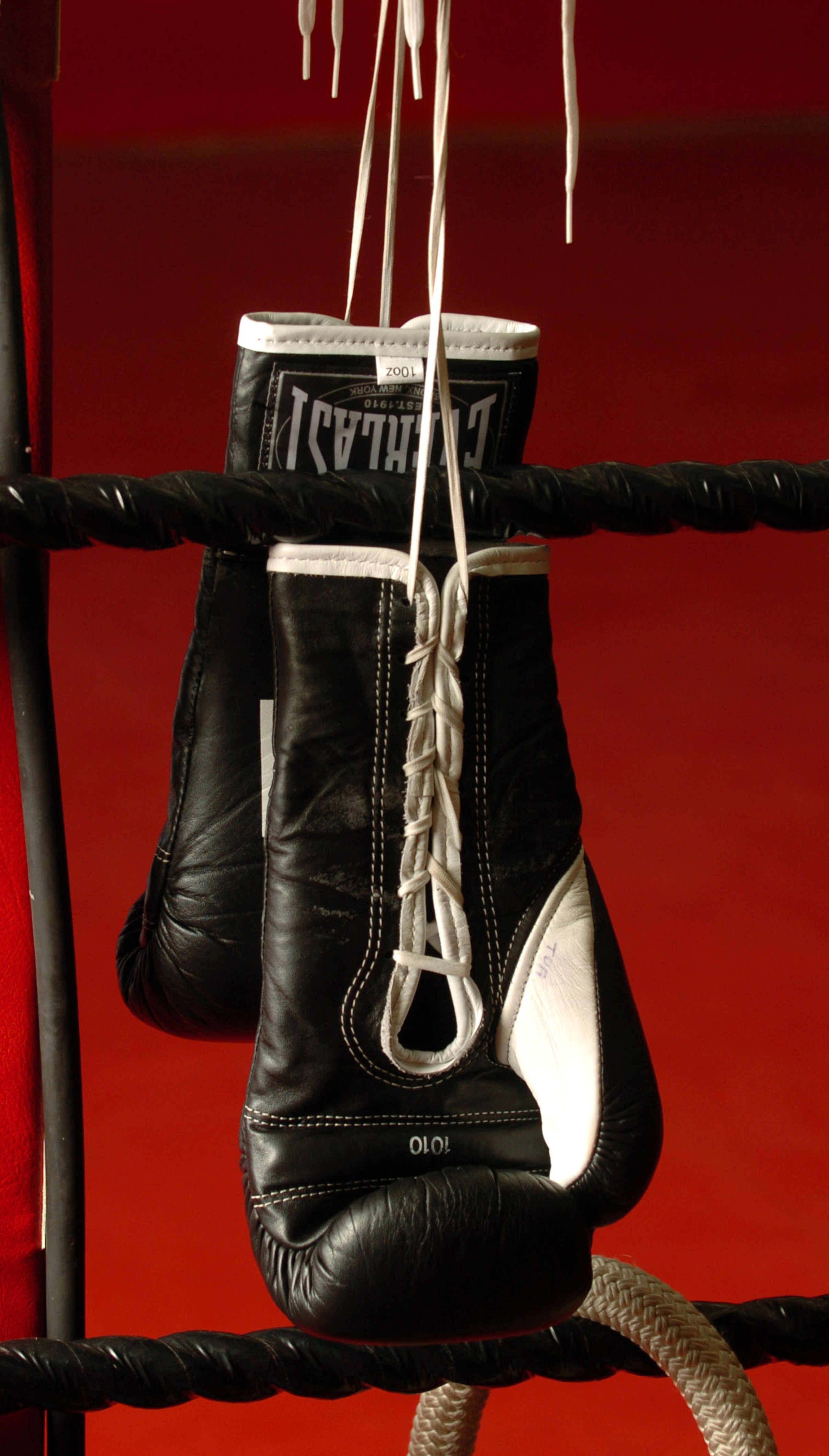 NEW ZEALAND - FEBRUARY 08:  Stock Photography. Generic Boxing Image. Everlast boxing gloves photographed photographed hanging from the ropes on a boxing ring.  (Photo by Ross Land/Getty Images)