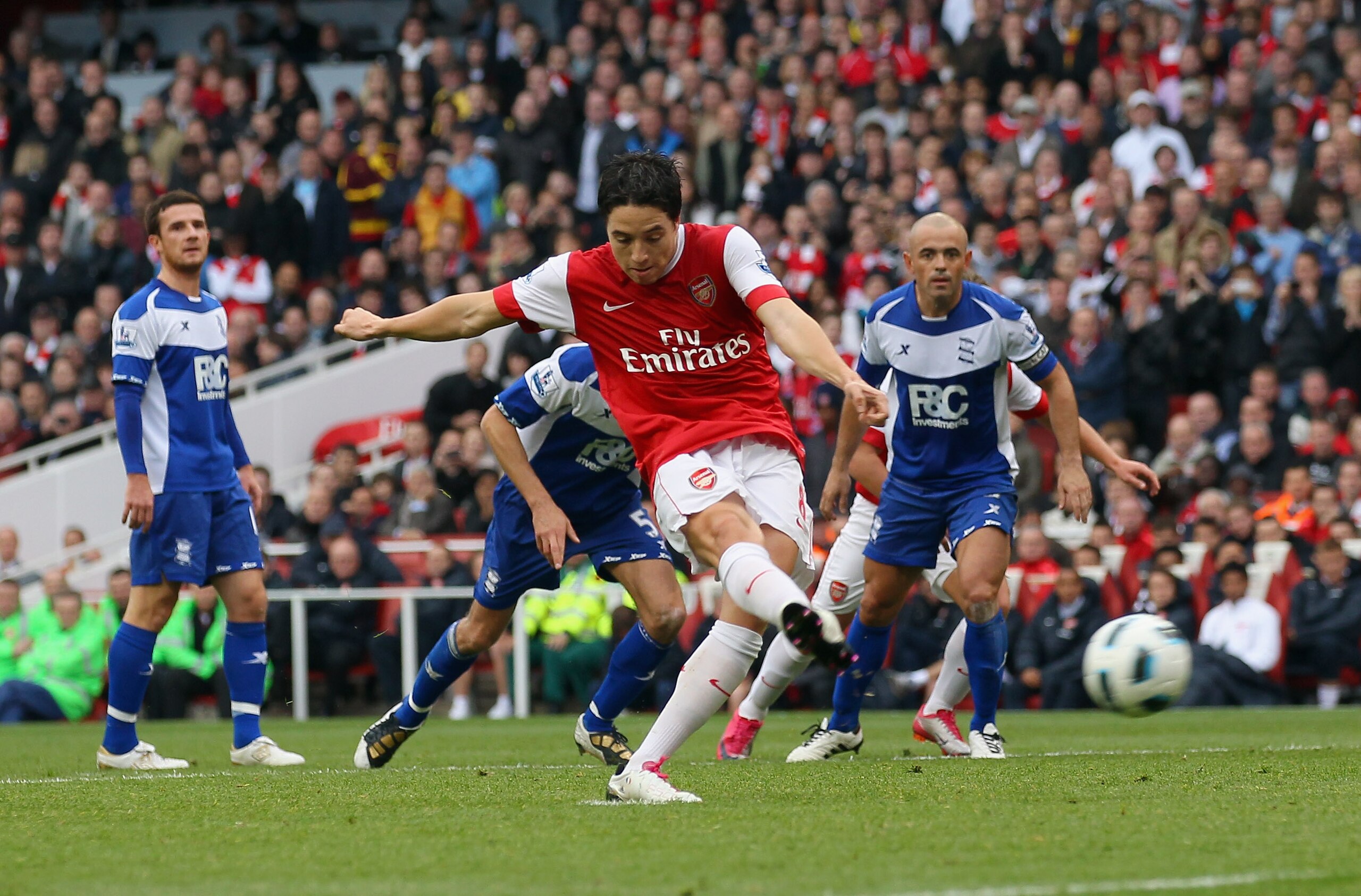LONDON, ENGLAND - OCTOBER 16: Samir Nasri of Arsenal scores a penalty during the Barclays Premier League match between Arsenal and Birmingham City at Emirates Stadium on October 16, 2010 in London, England. (Photo by Clive Rose/Getty Images) LONDON, ENGLAND - OCTOBER 16: Samir Nasri of Arsenal scores a penalty during the Barclays Premier League match between Arsenal and Birmingham City at Emirates Stadium on October 16, 2010 in London, England. (Photo by Clive Rose/Getty Images)