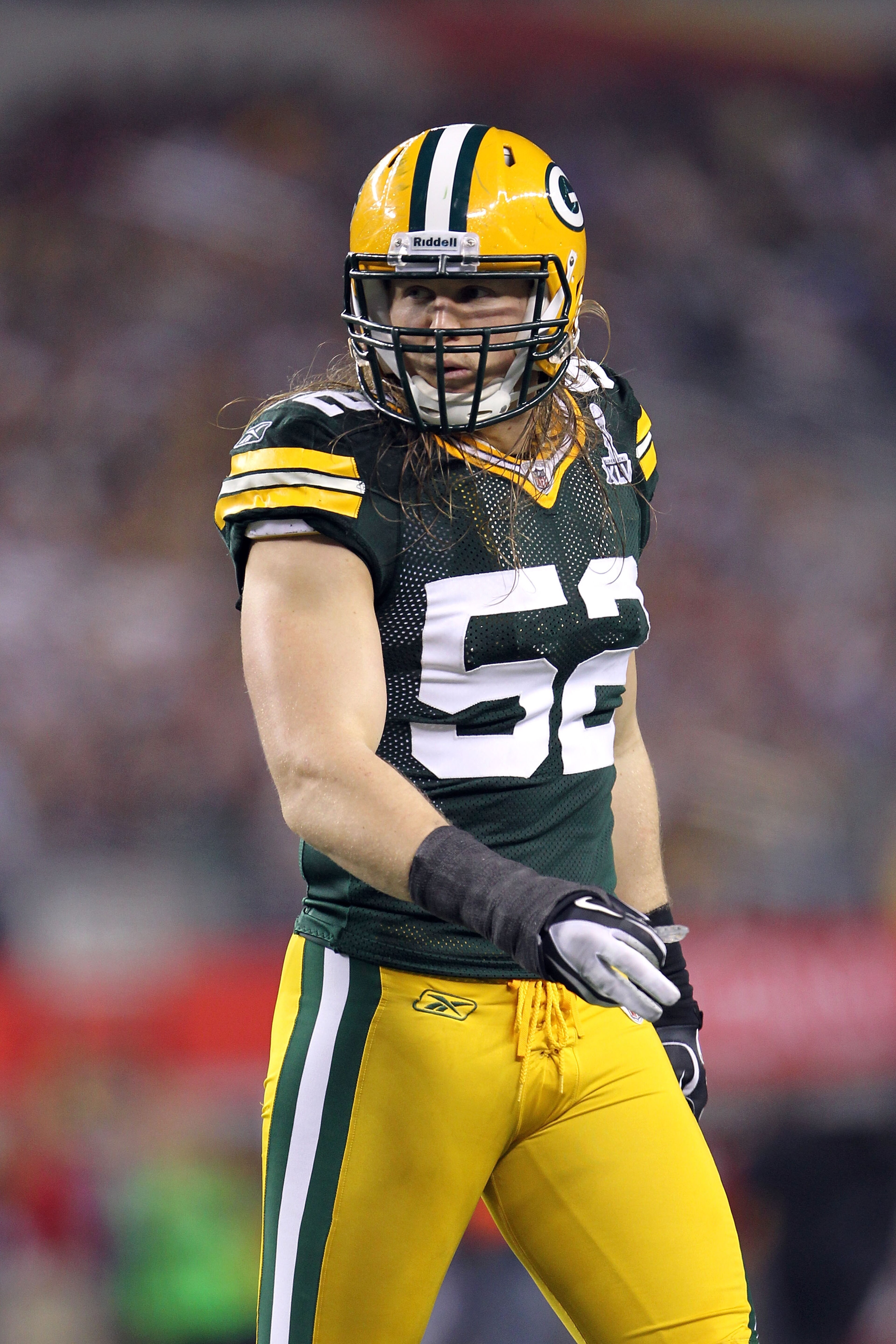 ARLINGTON, TX - FEBRUARY 06:  Clay Matthews #52 of the Green Bay Packers looks on against the Pittsburgh Steelers during Super Bowl XLV at Cowboys Stadium on February 6, 2011 in Arlington, Texas. The Packers won 31-25. (Photo by Jamie Squire/Getty Images)