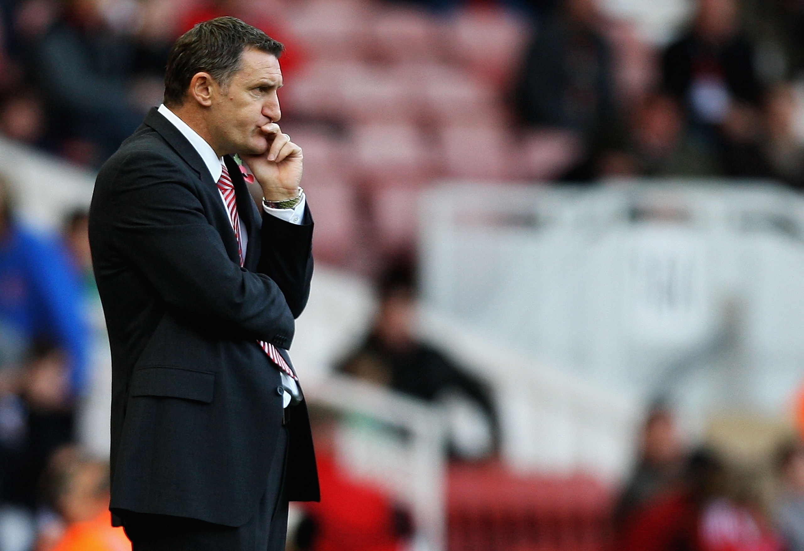 MIDDLESBROUGH, ENGLAND - OCTOBER 30:  Tony Mowbray, the new Middlesbrough manager looks on during the npower Championship match between Middlesbrough and Bristol City at Riverside Stadium on October 30, 2010 in Middlesbrough, England.  (Photo by Matthew L