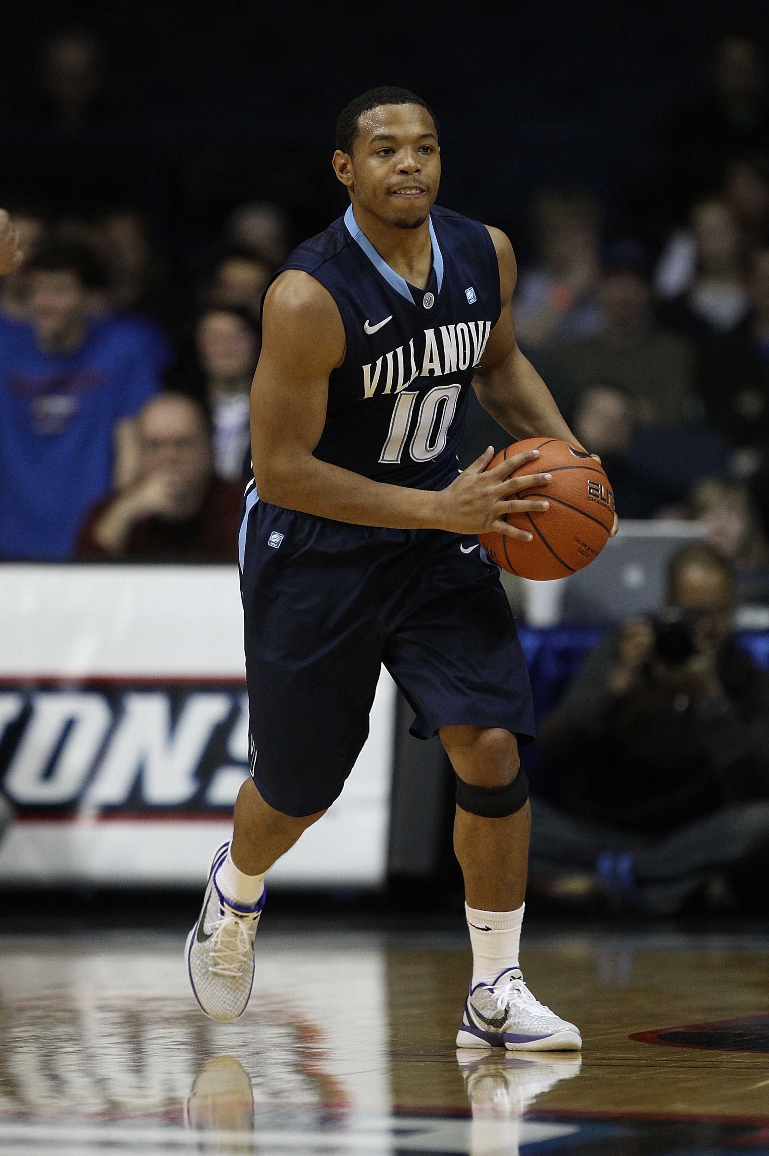 ROSEMONT, IL - FEBRUARY 19: Corey Fisher #10 of the Villanova Wildcats looks to pass against the DePaul Blue Demons at the Allstate Arena on February 19, 2011 in Rosemont, Illinois. Villanova defeated DePaul 77-75 in overtime. (Photo by Jonathan Daniel/Ge
