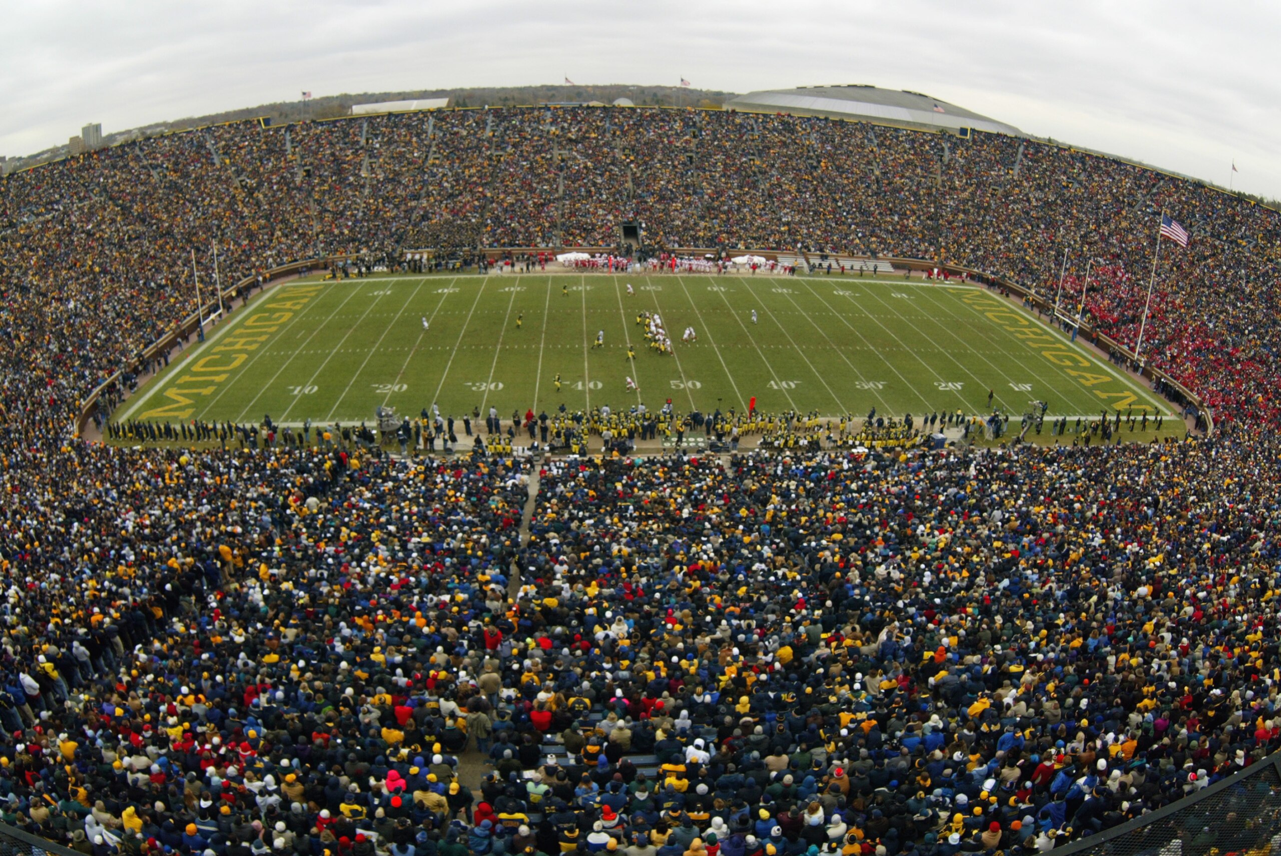 ANN ARBOR, MI - NOVEMBER 16:  A general view of Michigan Stadium, 'The Big House', during the game between the University of Michigan Wolverines and the University of Wisconsin-Madison Badgers at Michigan Stadium on November 16, 2002 in Ann Arbor, Michiga