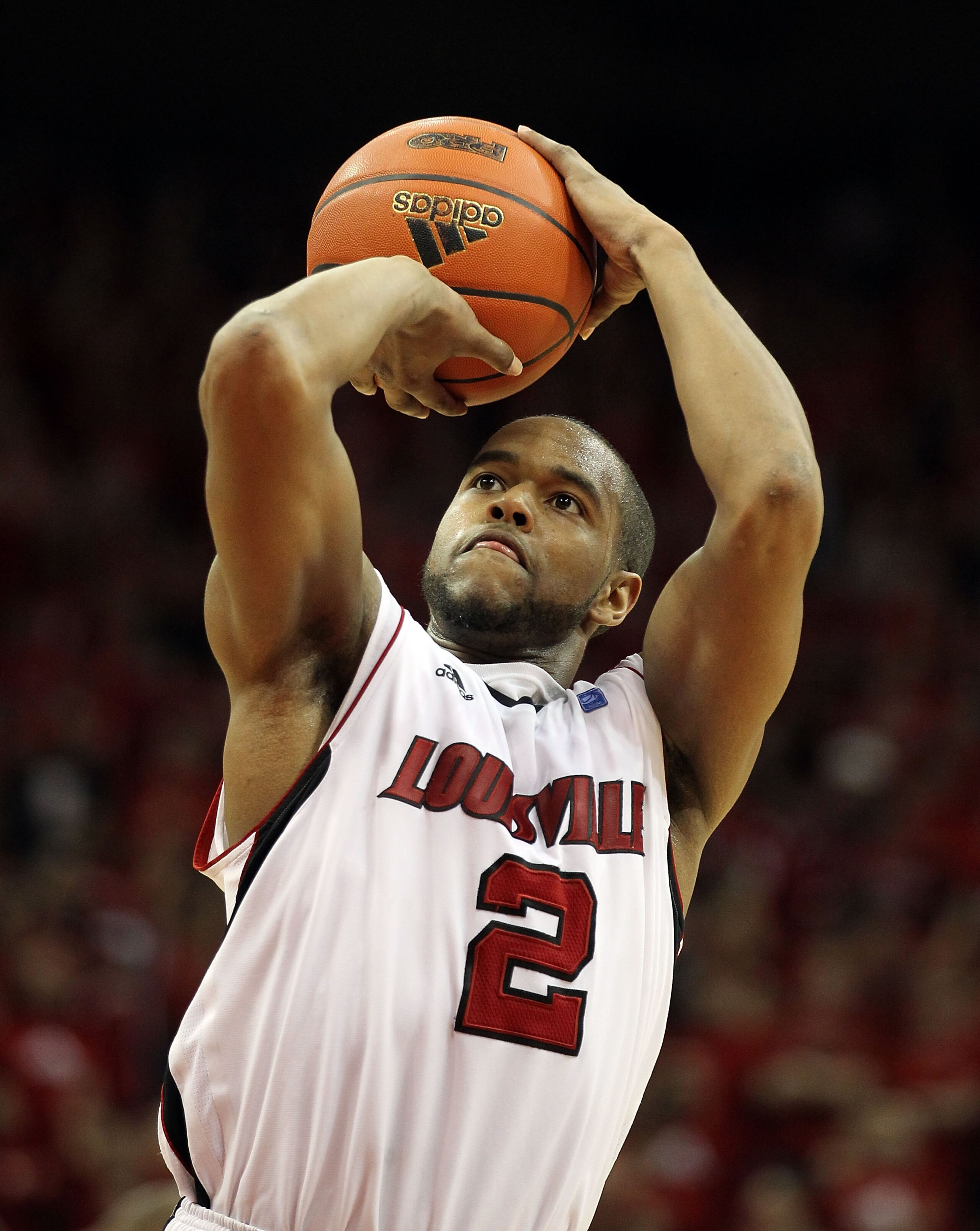 LOUISVILLE, KY - MARCH 02:  Preston Knowles #2 of the Louisville Cardinals shoots the ball during the Big East Conference game against the Providence Friars at the KFC Yum! Center on March 2, 2011 in Louisville, Kentucky.  Louisville won 87-60. (Photo by