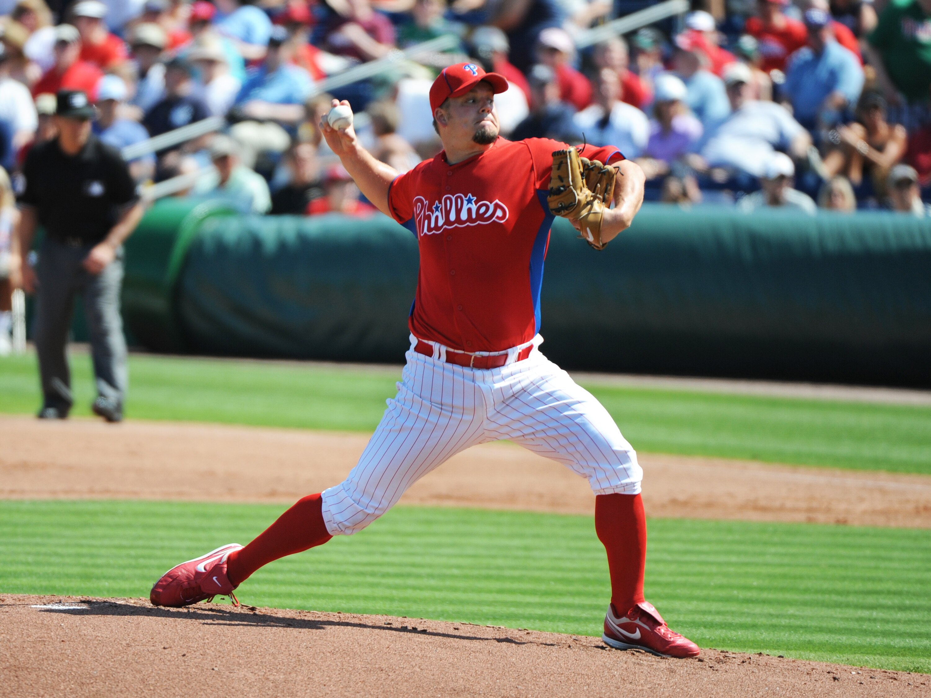 CLEARWATER, FL - FEBRUARY 27:  Pitcher Joe Blanton #56 of the  Philadelphia Phillies starts against the New York Yankees February 27, 2011 at Bright House Field in Clearwater, Florida.  (Photo by Al Messerschmidt/Getty Images)