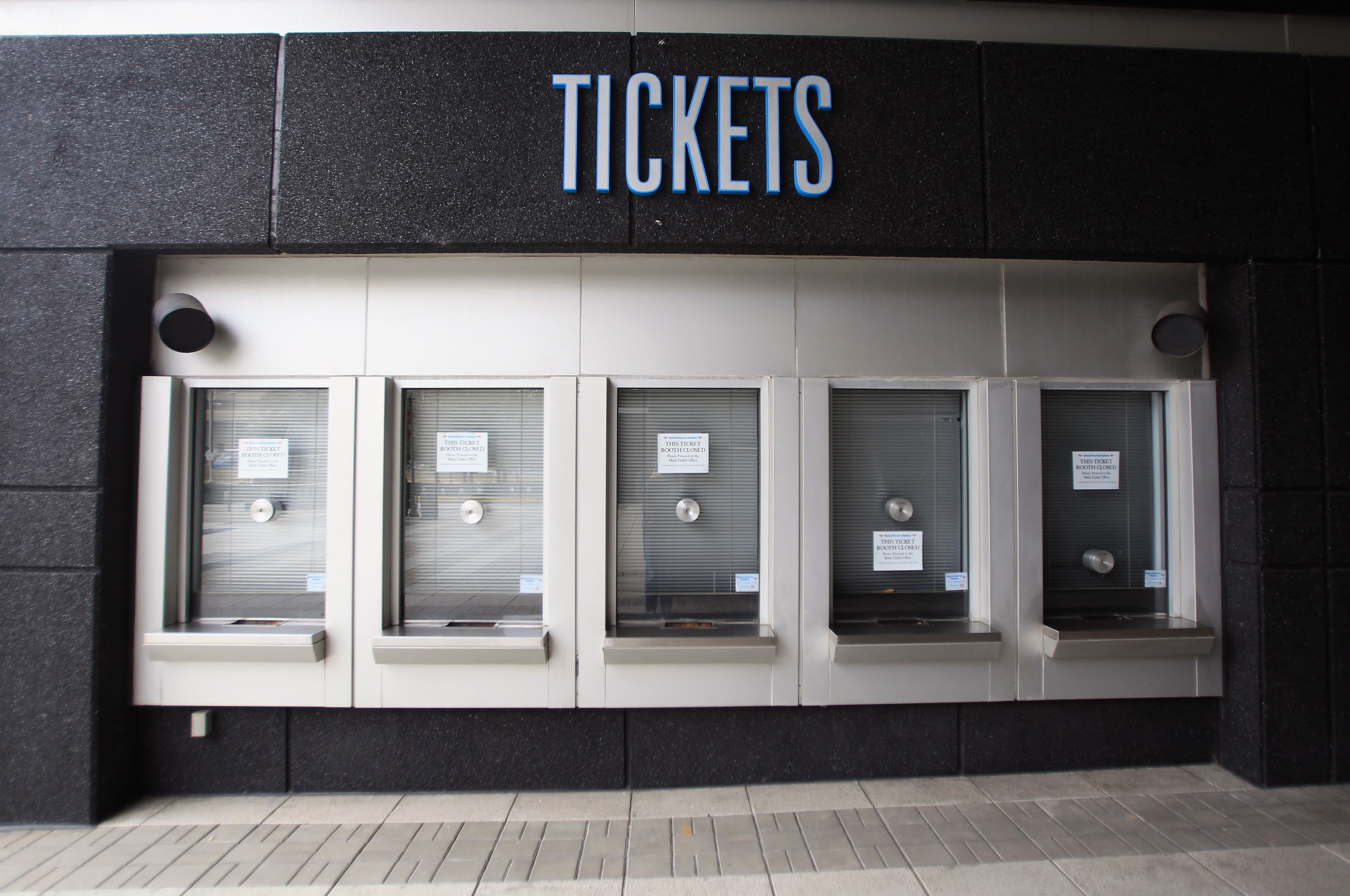 CHARLOTTE, NC - MARCH 04:  A general view of a ticket booth for the Carolina Panthers outside Bank of America Stadium as the NFL lockout looms on March 4, 2011 in Charlotte, North Carolina.  (Photo by Streeter Lecka/Getty Images)