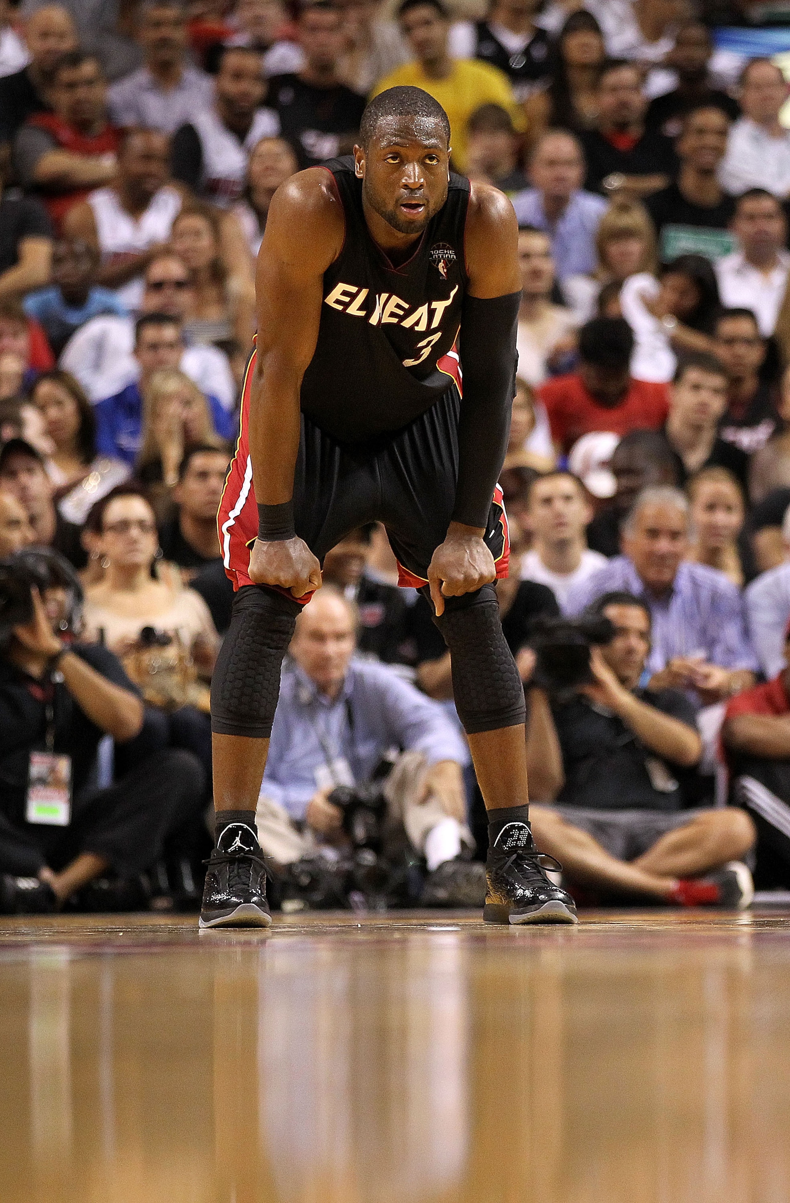 MIAMI, FL - MARCH 06:  Dwyane Wade #3 of the Miami Heat looks on during a game against the Chicago Bulls at American Airlines Arena on March 6, 2011 in Miami, Florida. NOTE TO USER: User expressly acknowledges and agrees that, by downloading and/or using 