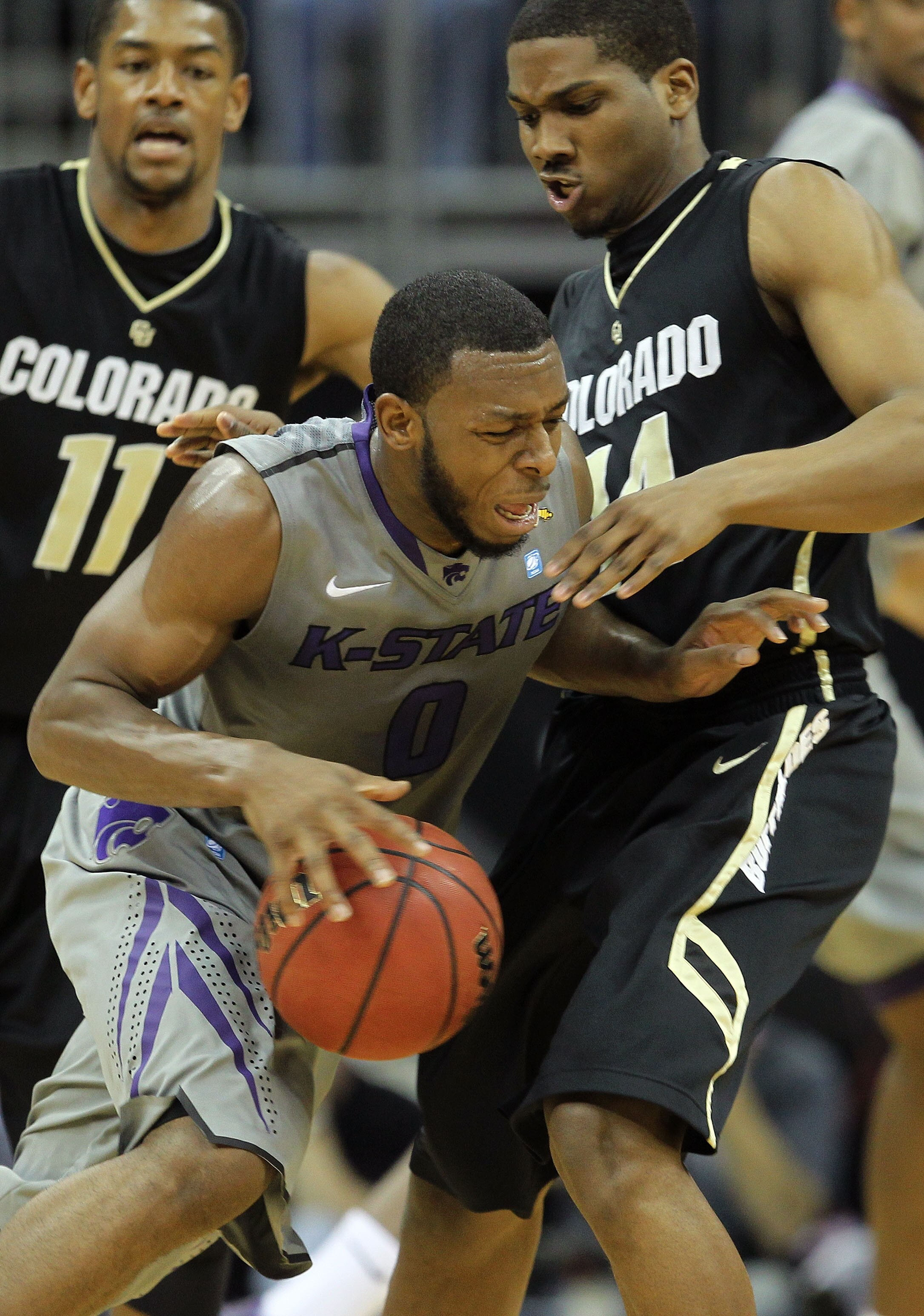 KANSAS CITY, MO - MARCH 10:  Jacob Pullen #0 of the Kansas State Wildcats drives with the ball against the Colorado Buffaloes during their quarterfinal game in the 2011 Phillips 66 Big 12 Men's Basketball Tournament at Sprint Center on March 10, 2011 in K