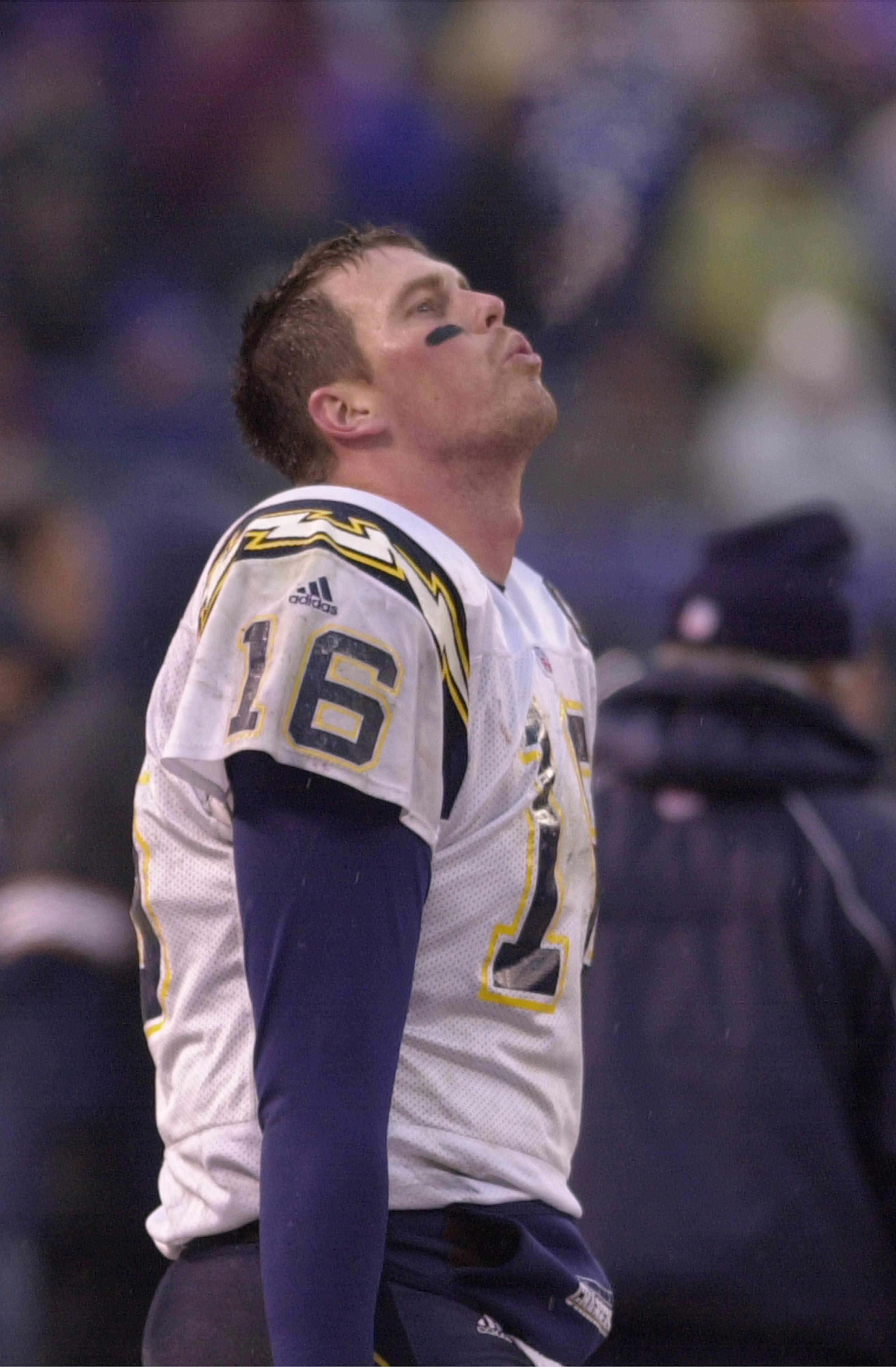 10 Dec 2000: Ryan Leaf #16 of the San Diego Chargers looks on from the sideline as the Baltimore Ravens clinched a playoff birth with a 24-3 defeat of the Chargers at PSINet Stadium in Baltimore, Maryland. <<DIGITAL IMAGE>> Mandatory Credit: Doug Pensing 10 Dec 2000: Ryan Leaf #16 of the San Diego Chargers looks on from the sideline as the Baltimore Ravens clinched a playoff birth with a 24-3 defeat of the Chargers at PSINet Stadium in Baltimore, Maryland. <<DIGITAL IMAGE>> Mandatory Credit: Doug Pensing