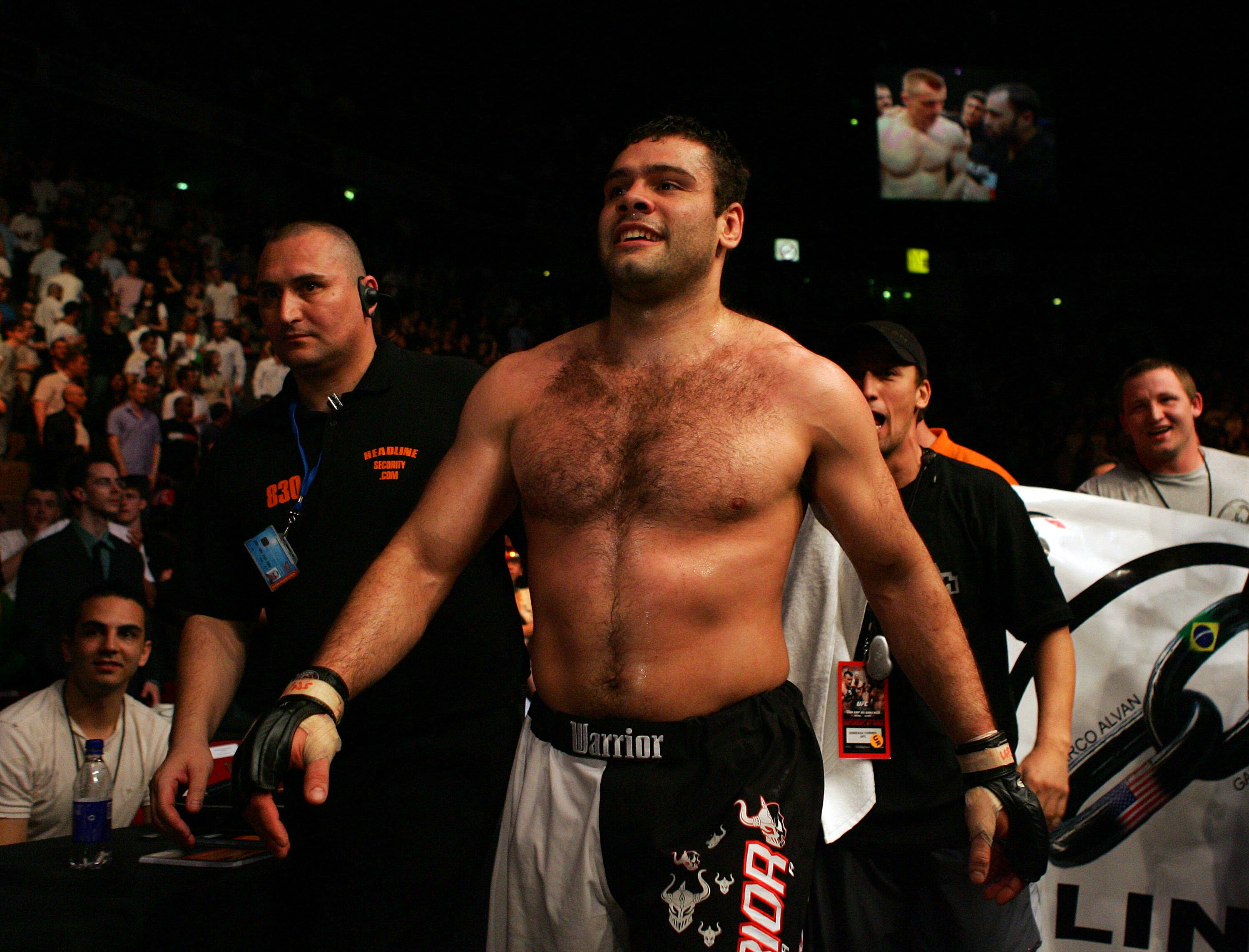 MANCHESTER, UNITED KINGDOM - APRIL 21: A victorious Gabriel Gonzaga of USA walks off after defeating Mirko Cro Cop of Croatia in a Heavyweight bout of the Ultimate Fighting Championship at the Manchester Evening News Arena on April 21, 2007 in Manchester,