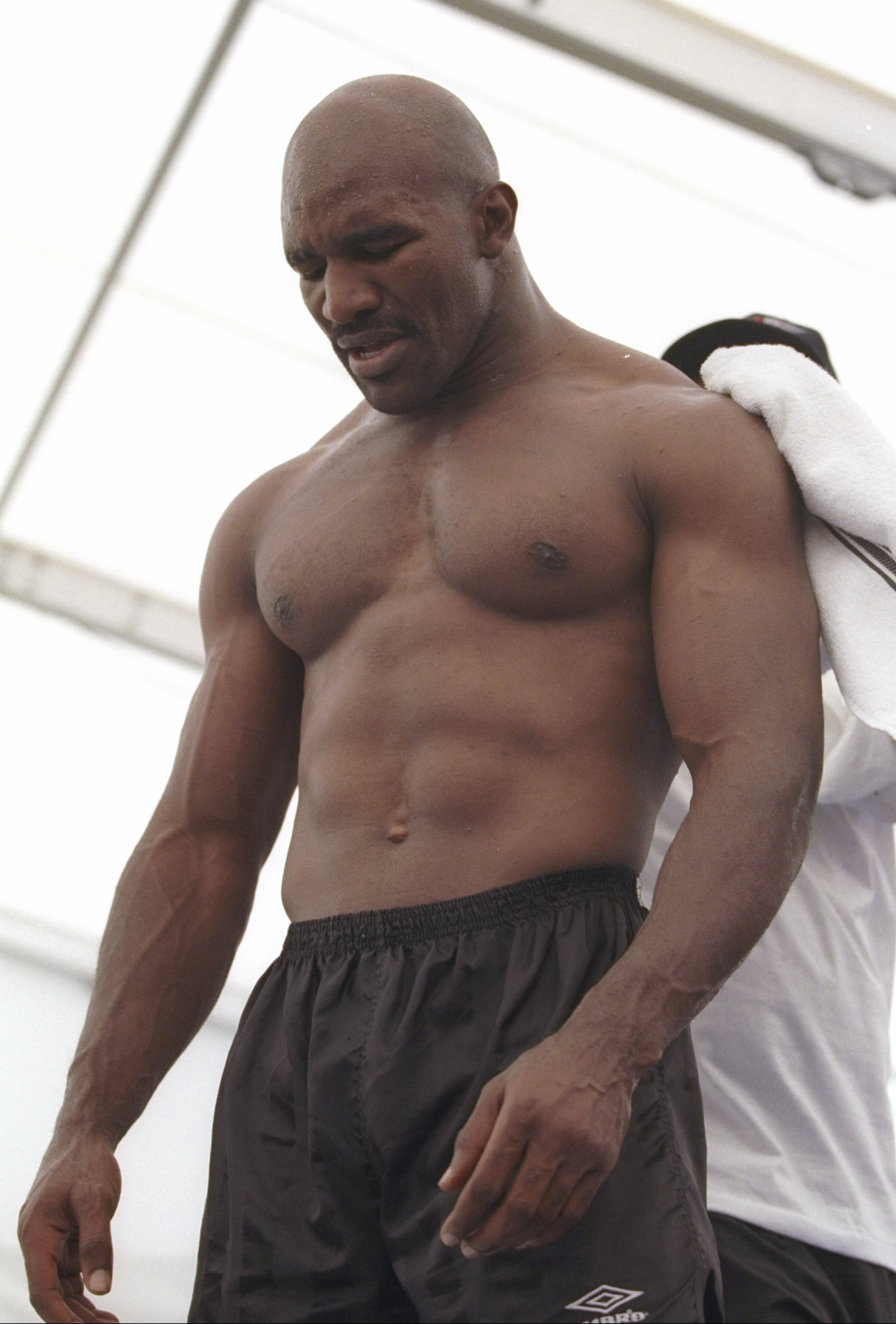 24 Jun 1997: Evander Holyfield trains before his bout against Mike Tyson at the MGM Grand Garden in Las Vegas, Nevada. Holyfield won the fight with a disqualification in the third round.