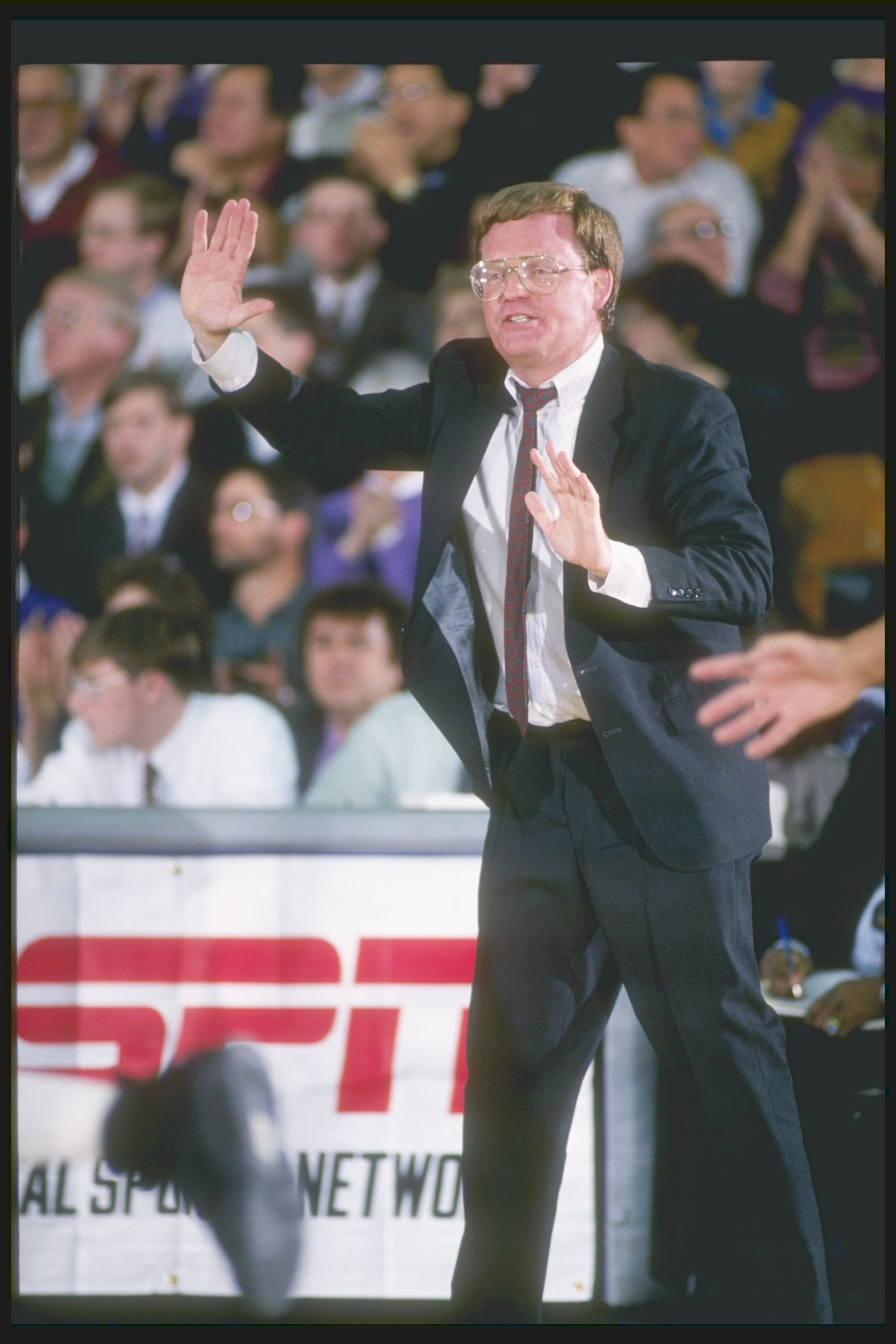 Mar 1994:  Pete Gillen gestures from the sidelines during an NIT playoff game between the Xavier Musketeers and the Northwestern Wildcats.  Xavier won the game 83-79. Mandatory Credit: Jonathan Daniel  /Allsport