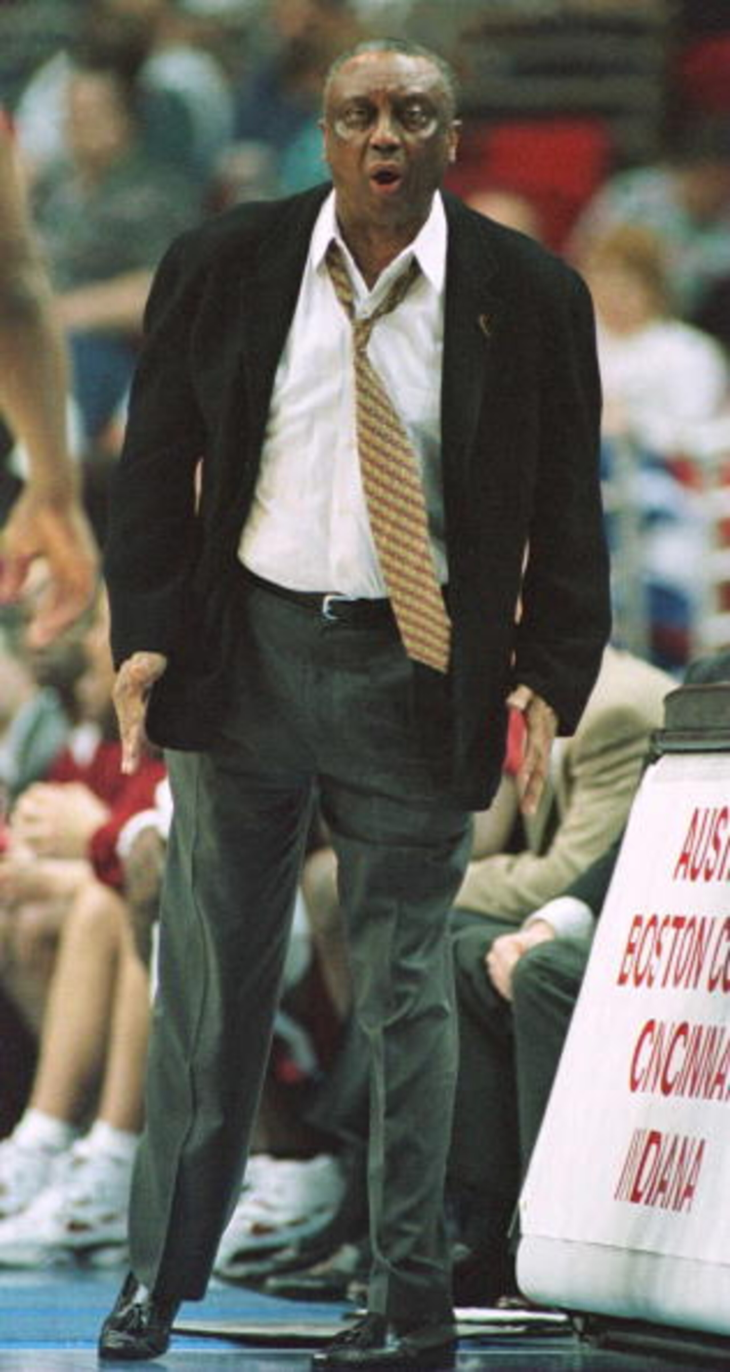 15 Mar 1996: Coach John Chaney of Temple yells instuctions to his team during the first half of the Temple v Oklahoma first round Southeast Regional game at the Orlando Arena in Orlando, Florida. Temple won 61-43.
