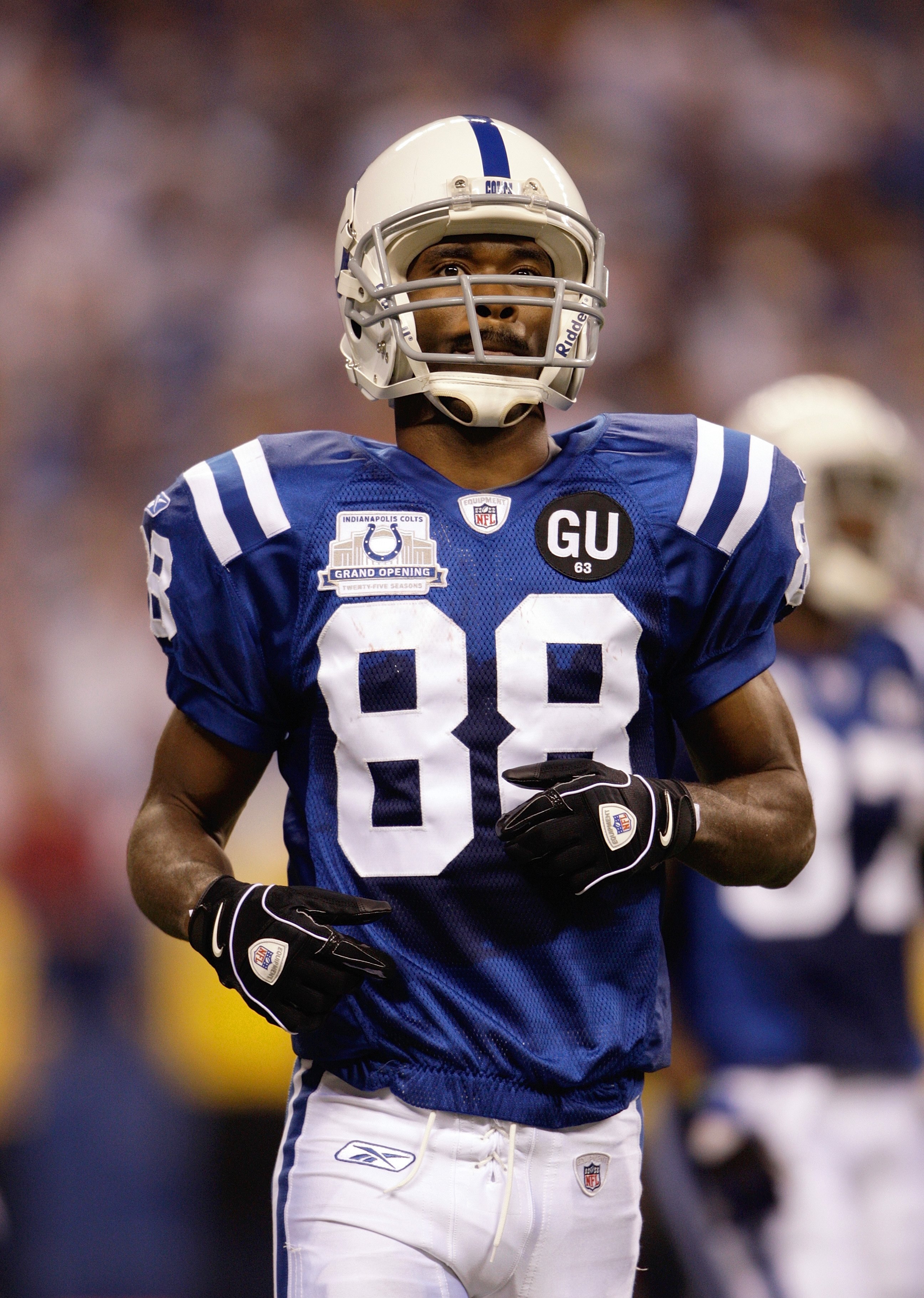 INDIANAPOLIS - SEPTEMBER 07:  Marvin Harrison #88 of the Indianapolis Colts runs into position prior to the snap of the ball during their NFL game against the Chicago Bears at Lucas Oil Stadium on September 7, 2008 in Indianapolis, Indiana. The Bears defe