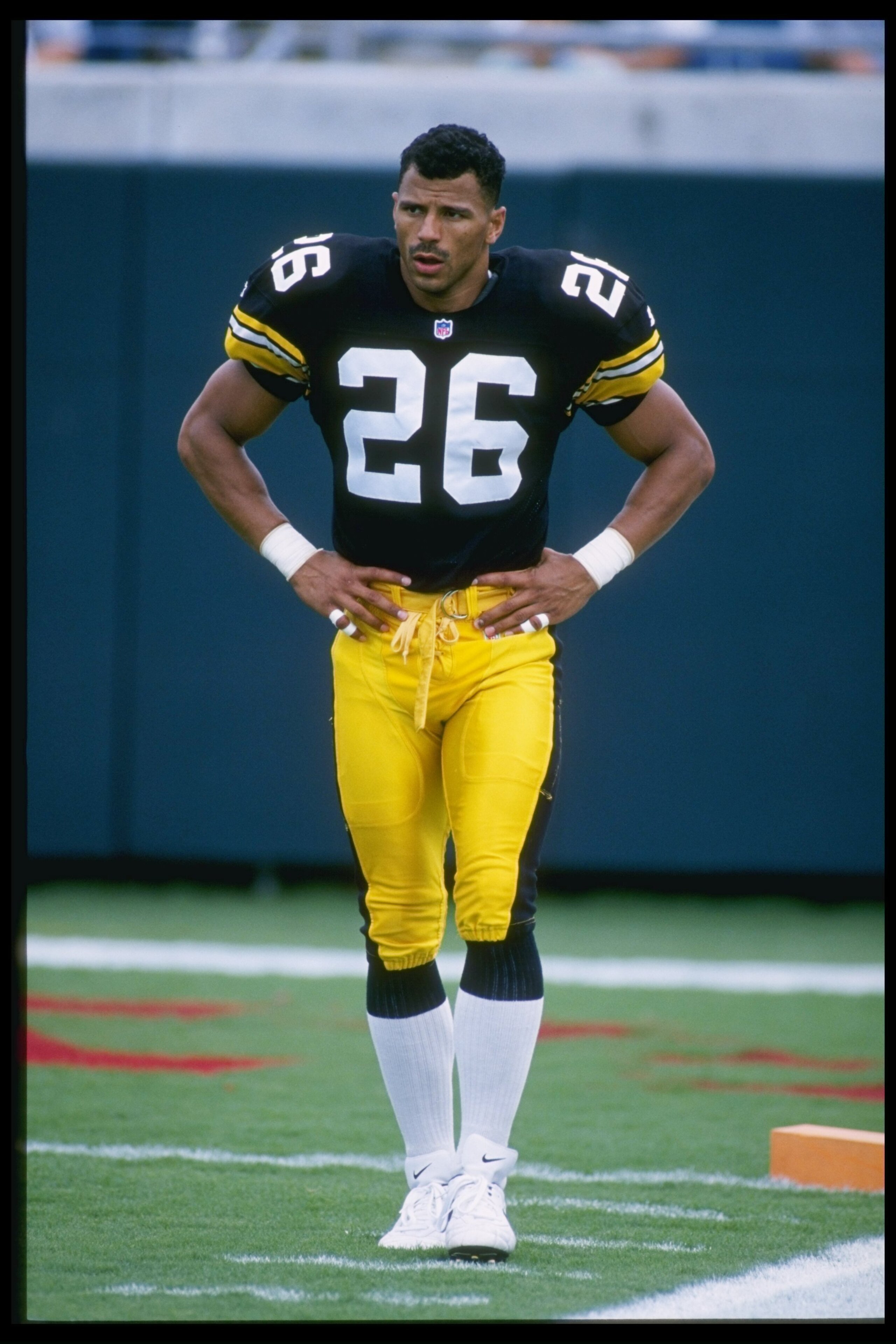 Defensive back Rod Woodson of the Pittsburgh Steelers during pregame warm-ups before the Steelers 24-9 loss to the Jacksonville Jaguars at Jacksonville Stadium in Jacksonville, Florida.