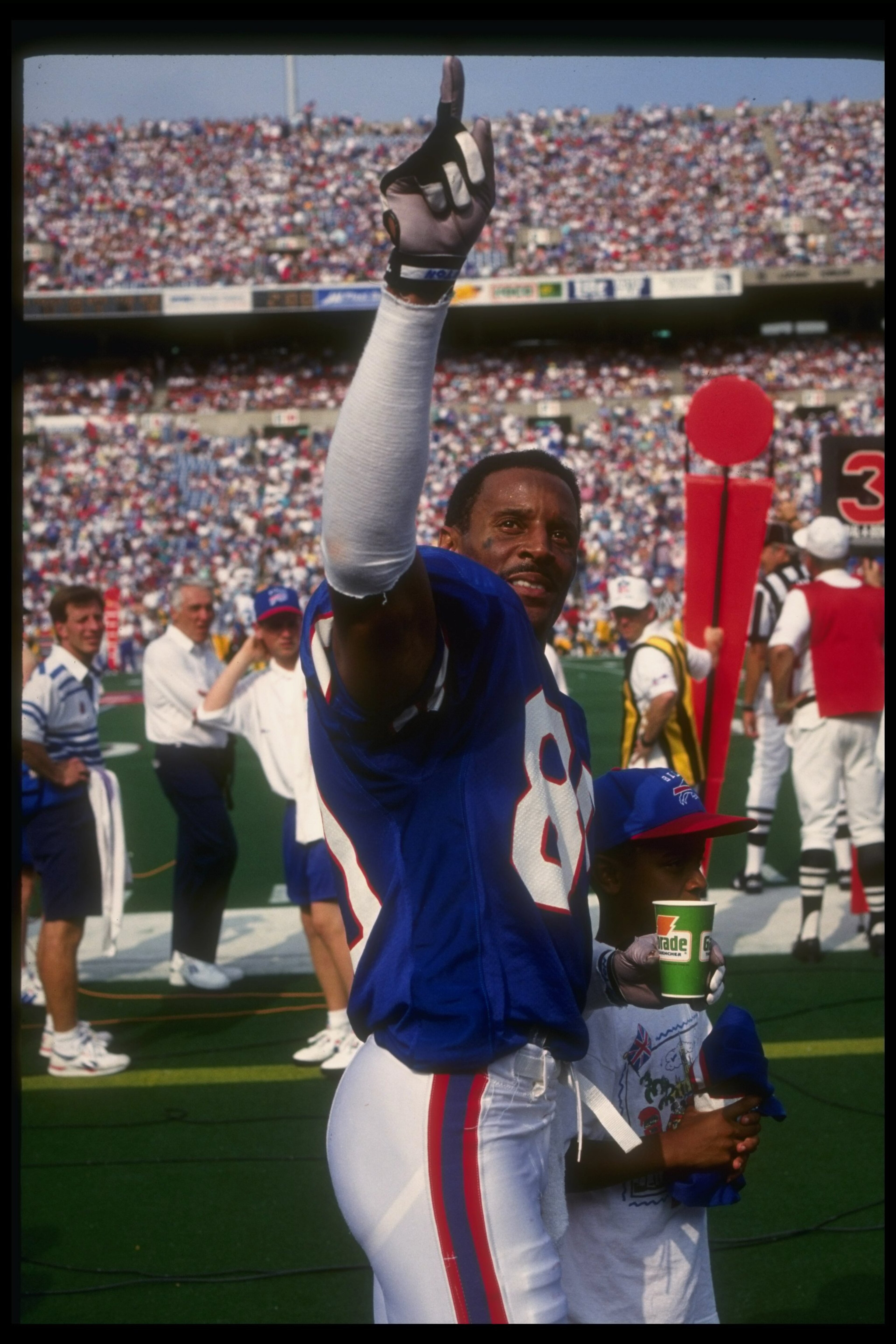 6 Sep 1992:  Wide receiver James Lofton of the Buffalo Bills celebrates during a game against the Los Angeles Rams at Rich Stadium in Orchard Park, New York.  The Bills won the game, 40-7. Mandatory Credit: Rick Stewart  /Allsport
