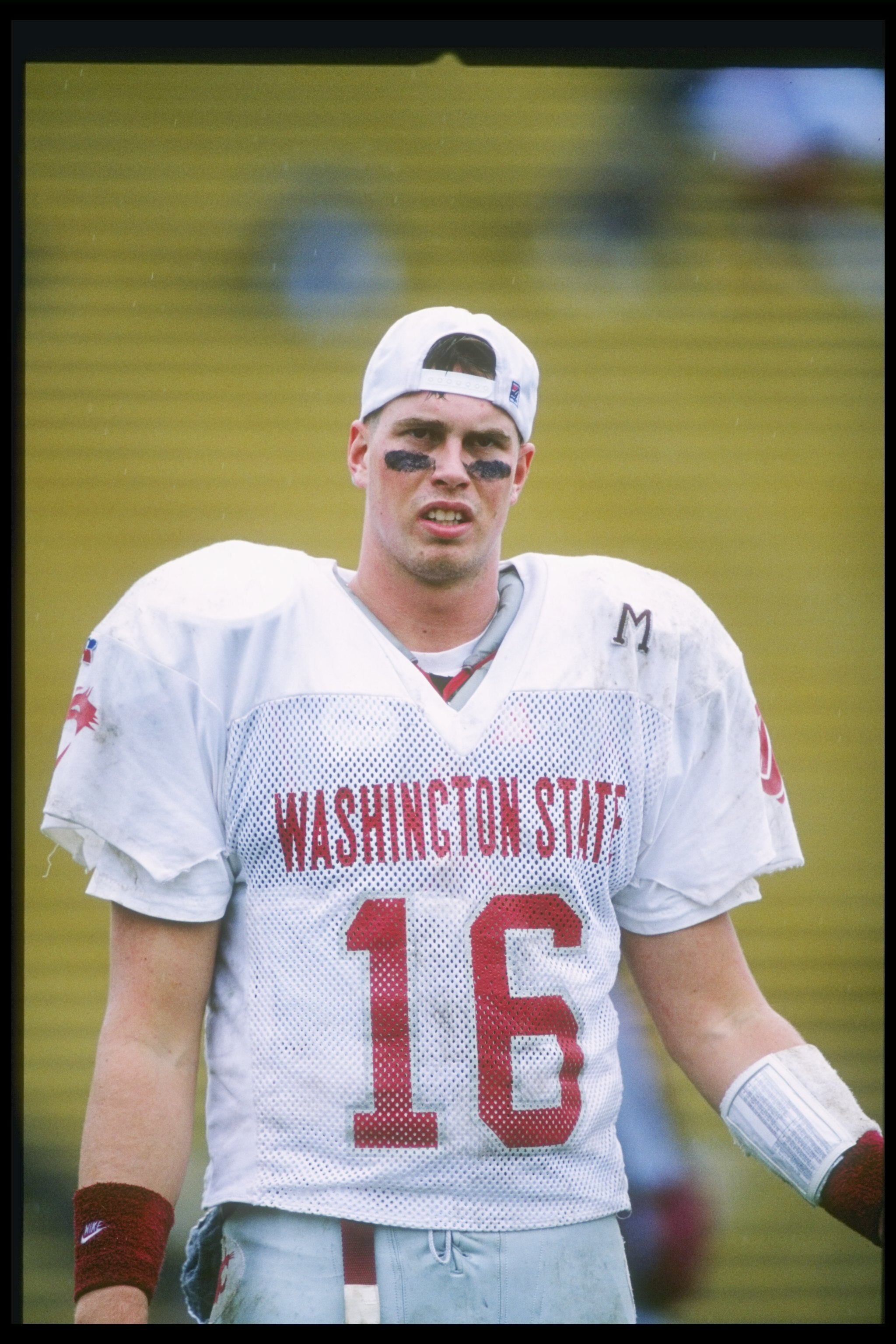 16 Nov 1996: Washington State University Cougars quarterback Ryan Leaf looks on from the sidelines during game against the University of Stanford Cardinals at Stanford Stadium in Stanford, California. Stanford University won the game 33-17.