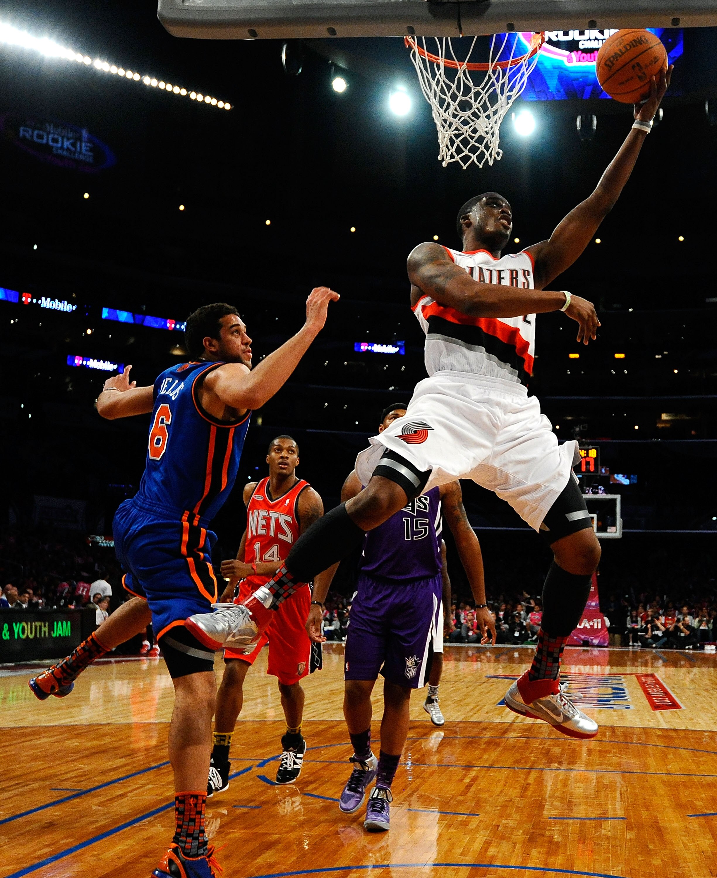 LOS ANGELES, CA - FEBRUARY 18:  Wesley Matthews #2 of the Portland Trailblazers and the Sophomore Team lays the ball up against the Rookie Team during the T-Mobile Rookie Challenge and Youth Jam at Staples Center on February 18, 2011 in Los Angeles, Calif