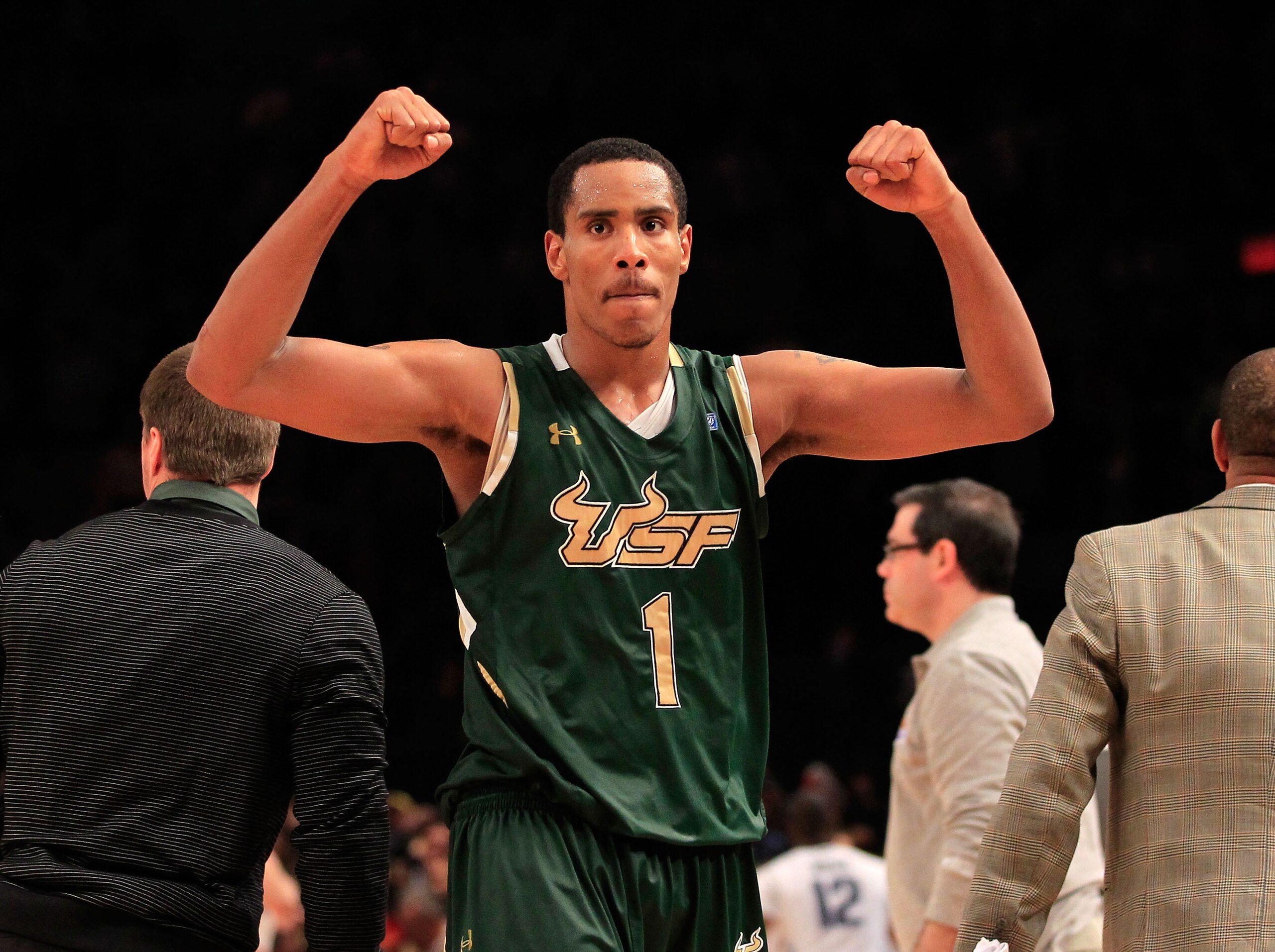 NEW YORK, NY - MARCH 08: Ron Anderson Jr. #1 of the South Florida Bulls celebrates after defeating the Villanova Wildcats during the first round of the 2011 Big East Men's Basketball Tournament presented by American Eagle Outfitters at Madison Square Gar NEW YORK, NY - MARCH 08: Ron Anderson Jr. #1 of the South Florida Bulls celebrates after defeating the Villanova Wildcats during the first round of the 2011 Big East Men's Basketball Tournament presented by American Eagle Outfitters at Madison Square Gar