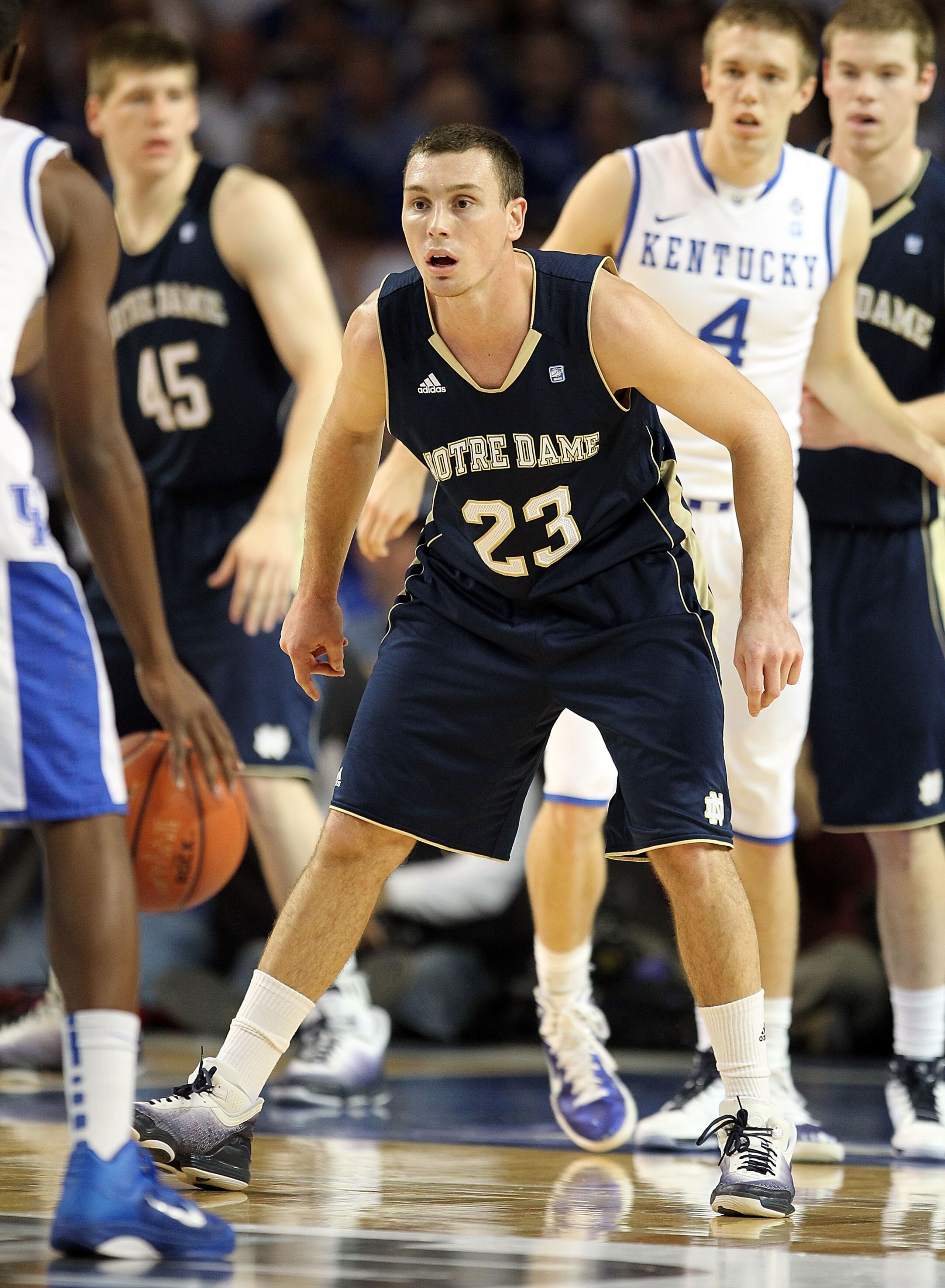 LOUISVILLE, KY - DECEMBER 08: Ben Hansbrough #23 of the Notre Dame Fighting Irishplays defense during the game against the Kentucky Wildcats in the 2010 DIRECTV SEC/BIG EAST Invitational at Freedom Hall on December 8, 2010 in Louisville, Kentucky. (Phot LOUISVILLE, KY - DECEMBER 08: Ben Hansbrough #23 of the Notre Dame Fighting Irishplays defense during the game against the Kentucky Wildcats in the 2010 DIRECTV SEC/BIG EAST Invitational at Freedom Hall on December 8, 2010 in Louisville, Kentucky. (Phot