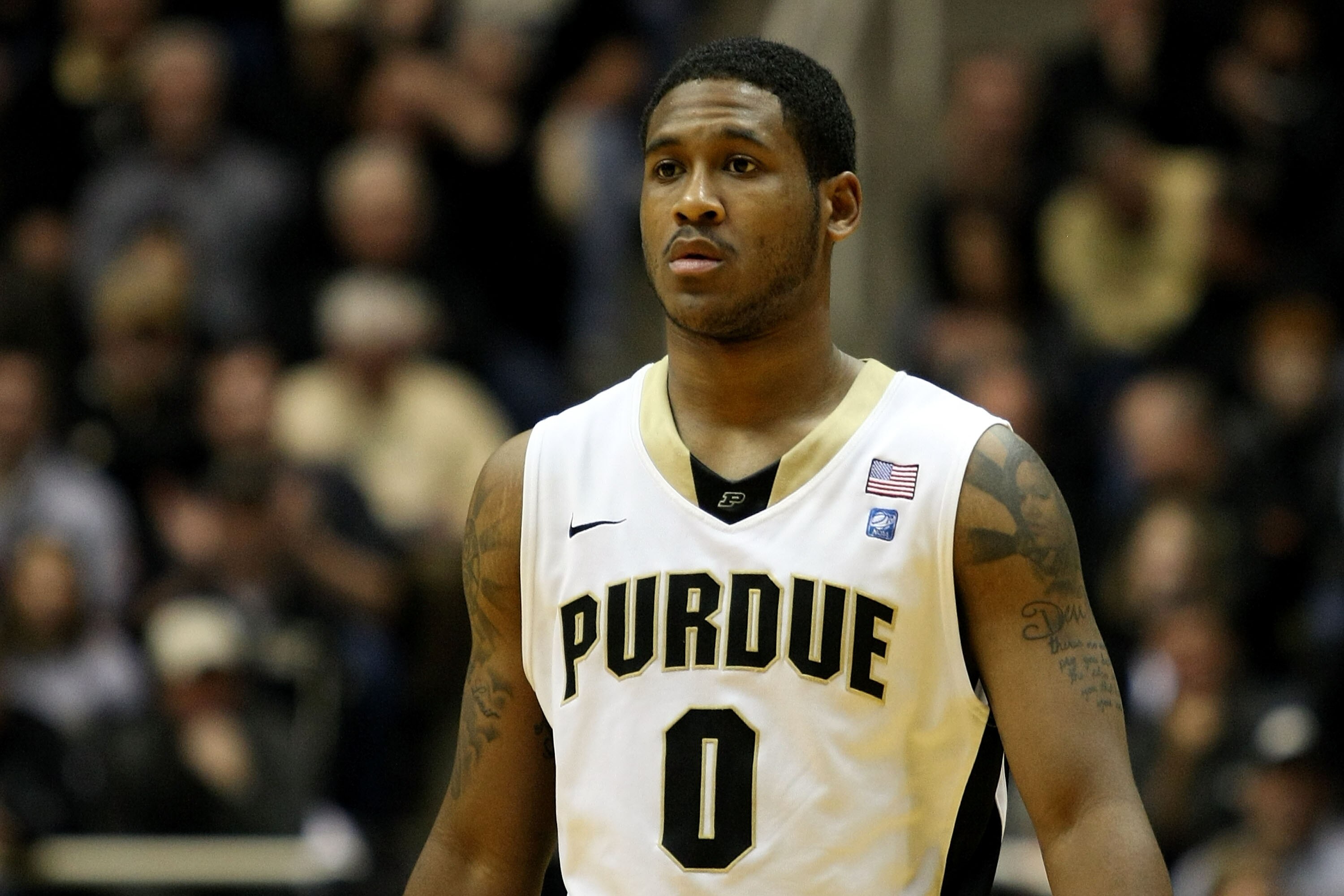 WEST LAFAYETTE, IN - JANUARY 09:  Terone Johnson #0 of the Purdue Boilermakers looks on against the Iowa Hawkeyes at Mackey Arena on January 9, 2011 in West Lafayette, Indiana. Purdue won 75-52.  (Photo by Chris Chambers/Getty Images)