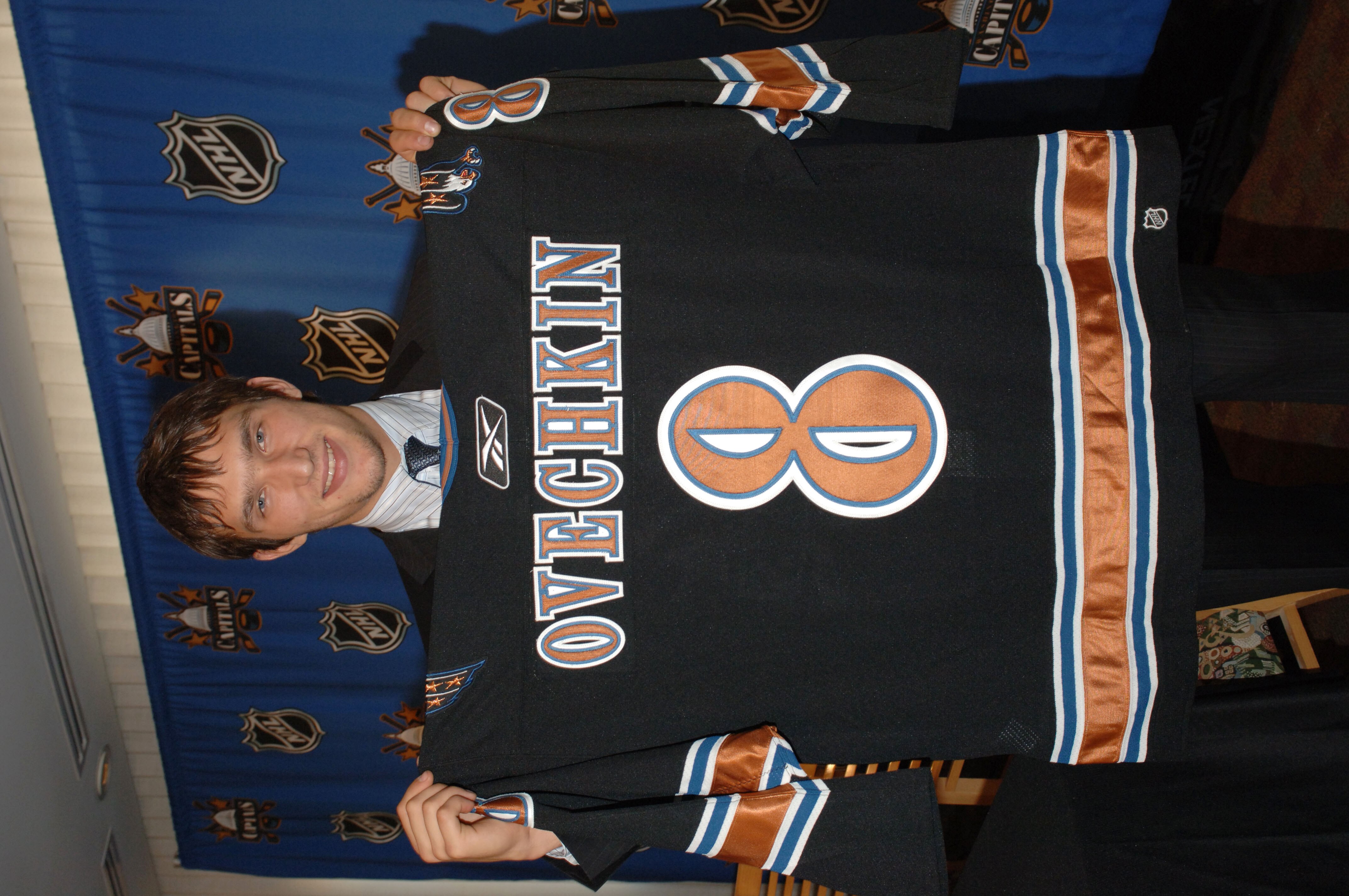 WASHINGTON, DC - SEPTEMBER 1:  Alexander Ovechkin, the Washington Capitals 2004 first round draft pick, is introduced at a press conference September 1, 2005 at the MCI Center in Washington, DC.  (Photo by Mitchell Layton/Getty Images)