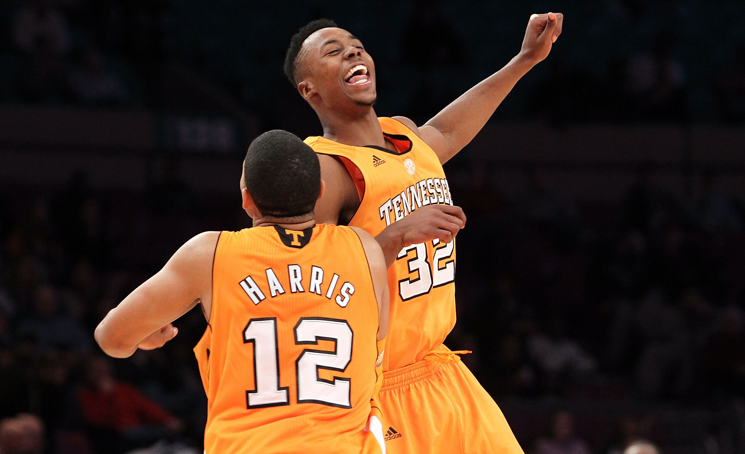 NEW YORK - NOVEMBER 26:  Tobias Harris #12 of the Tennessee Volunteers celebrates a basket with teammate Scotty Hopson #32 against the Villanova Wildcats  during the Championship game at Madison Square Garden on November 26, 2010 in New York City.  (Photo