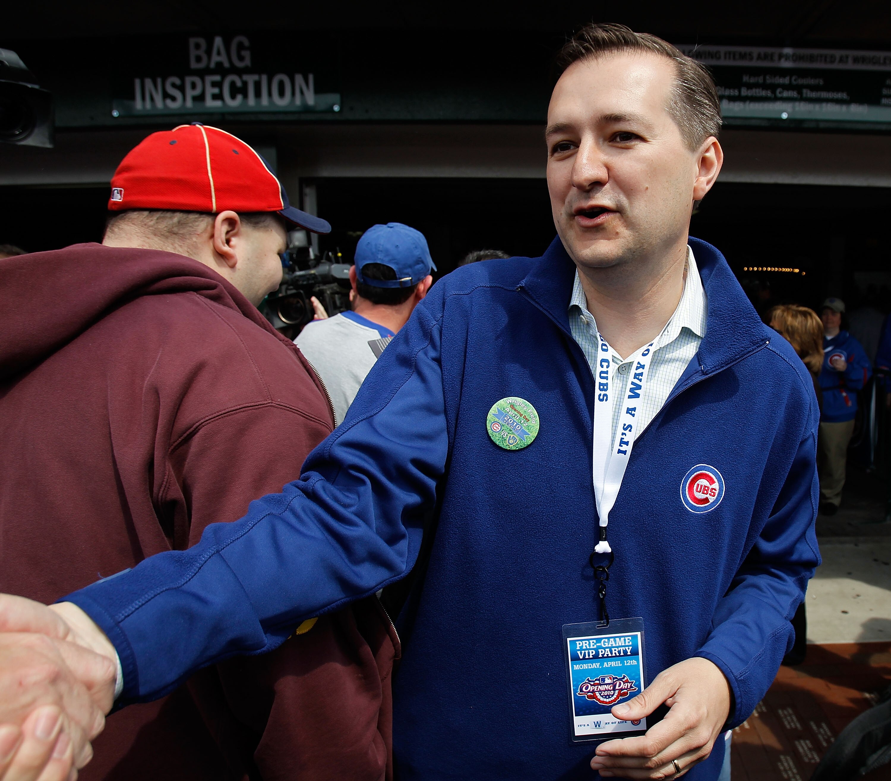 CHICAGO - APRIL 12: Tom Ricketts, owner and  Chariman of the Chicago Cubs, greets fans before the Opening Day game against the Milwaukee Brewers at Wrigley Field on April 12, 2010 in Chicago, Illinois.  (Photo by Jonathan Daniel/Getty Images)