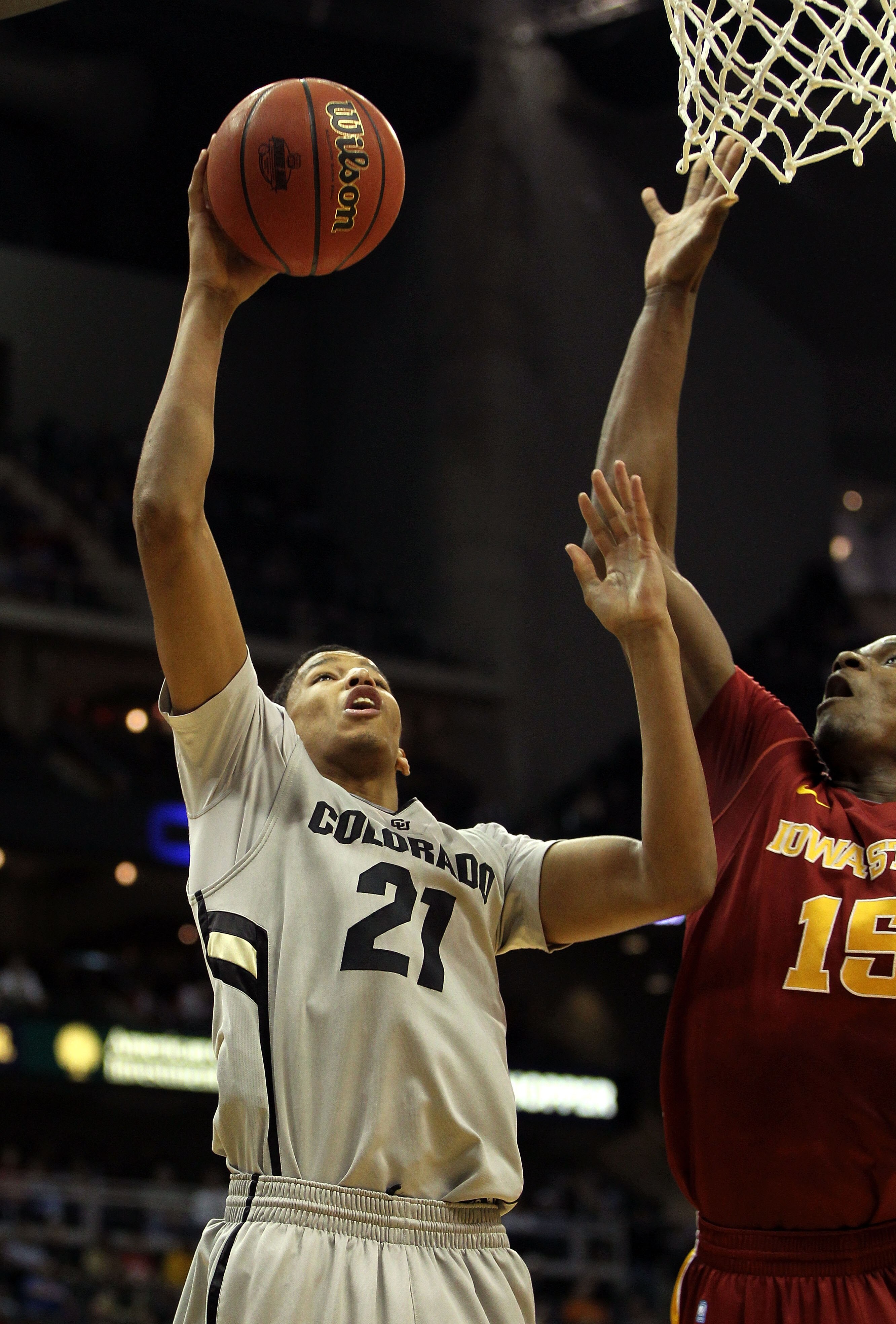 KANSAS CITY, MO - MARCH 09:  Andre Roberson #21 of the Colorado Buffaloes goes up for a shot against the Iowa State Cyclones during the first round of the 2011 Phillips 66 Big 12 Men's Basketball Tournament at Sprint Center on March 9, 2011 in Kansas City