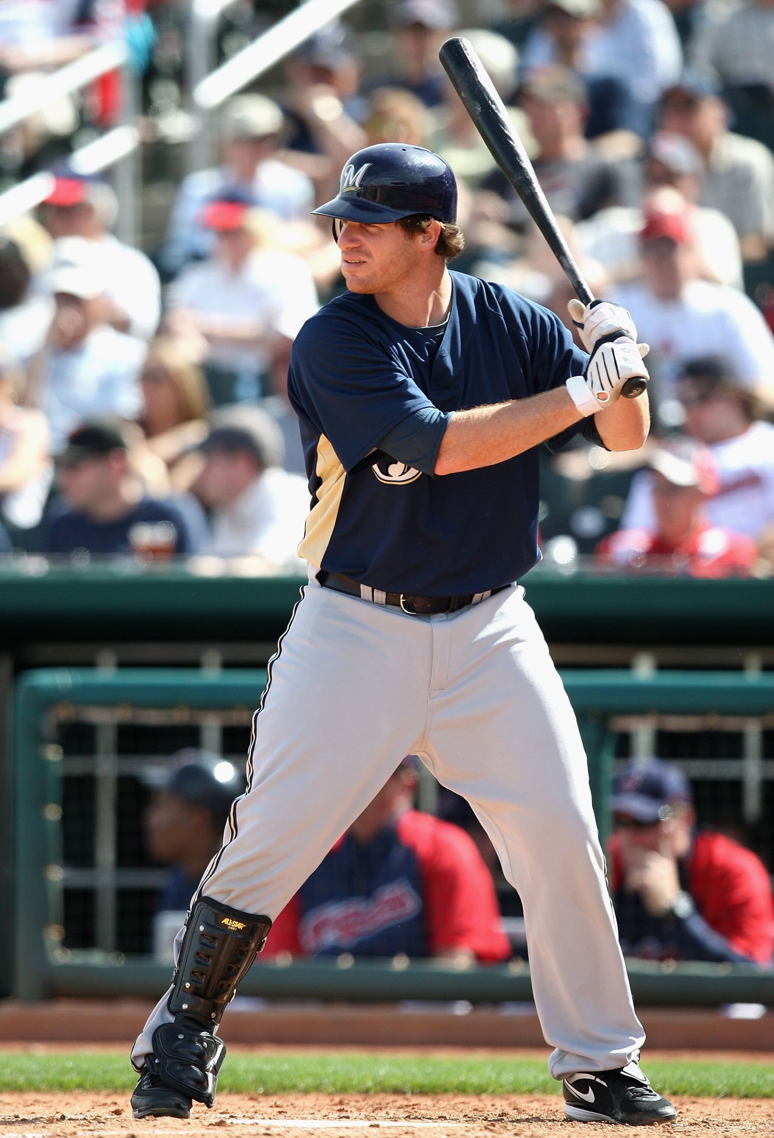 GOODYEAR , AZ - MARCH 06:  Mat Gamel #24 of the Milwaukee Brewers bats against the Cleveland Indians during the spring training game at Goodyear Ballpark on March 6, 2009 in Goodyear, Arizona. The Brewers defeated the Indians 17-7.  (Photo by Christian Pe