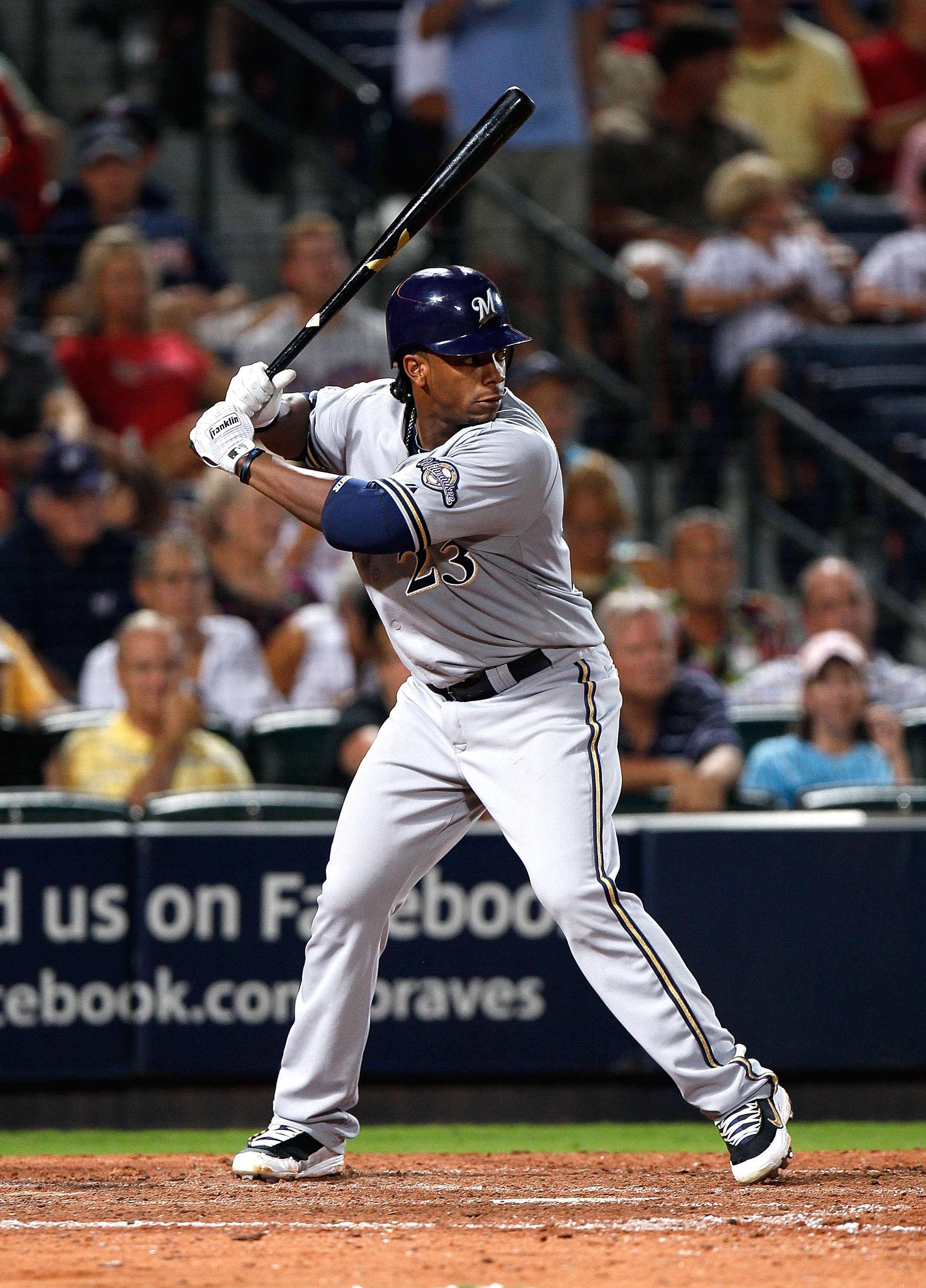 ATLANTA - JULY 15:  Rickie Weeks #23 of the Milwaukee Brewers against the Atlanta Braves at Turner Field on July 15, 2010 in Atlanta, Georgia.  (Photo by Kevin C. Cox/Getty Images)