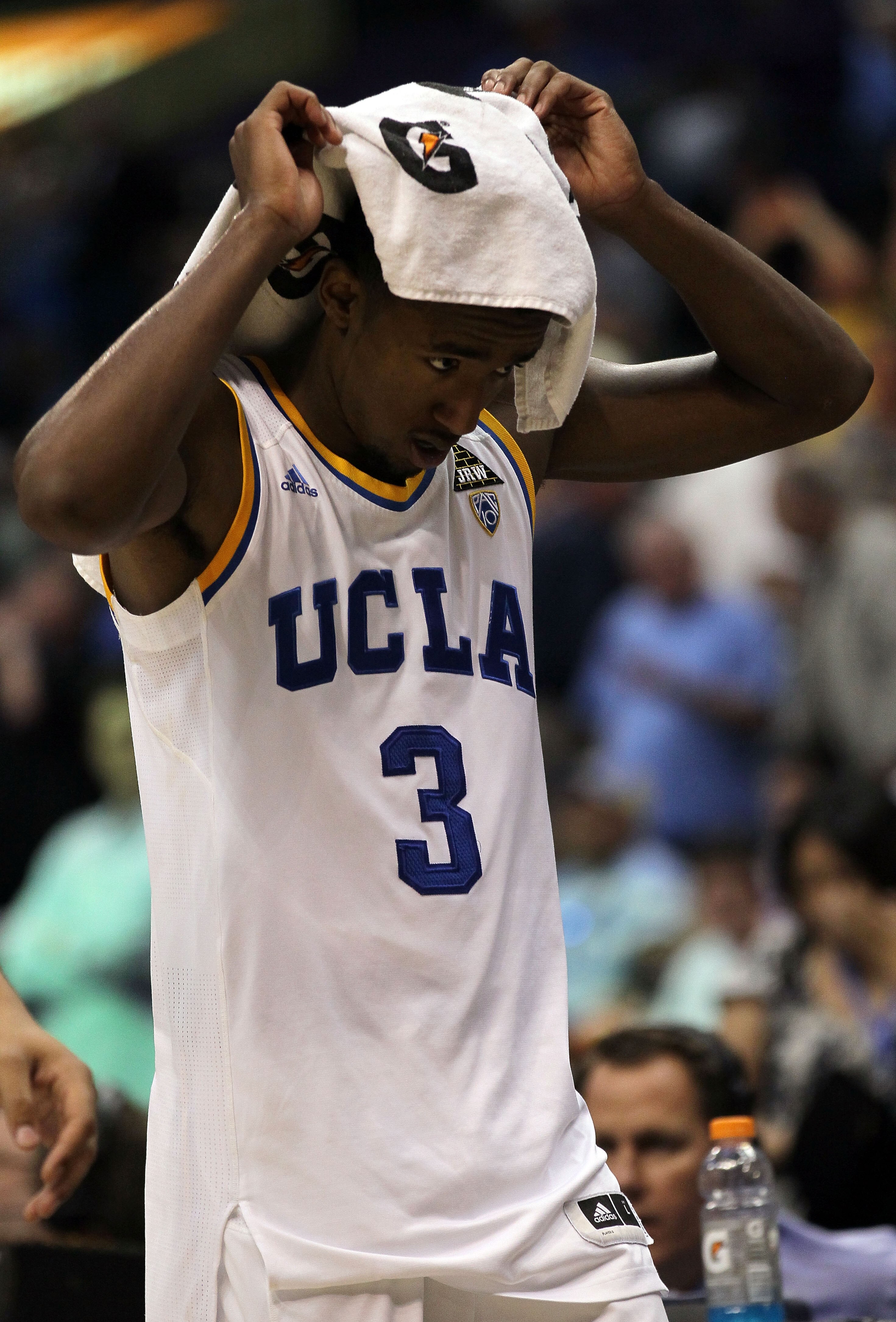 LOS ANGELES, CA - MARCH 10:  Malcolm Lee #3 of the UCLA Bruins walks off the court after the Bruins were defeated 76-59 by the Oregon Ducks in the quarterfinals of the 2011 Pacific Life Pac-10 Men's Basketball Tournament at Staples Center on March 10, 201