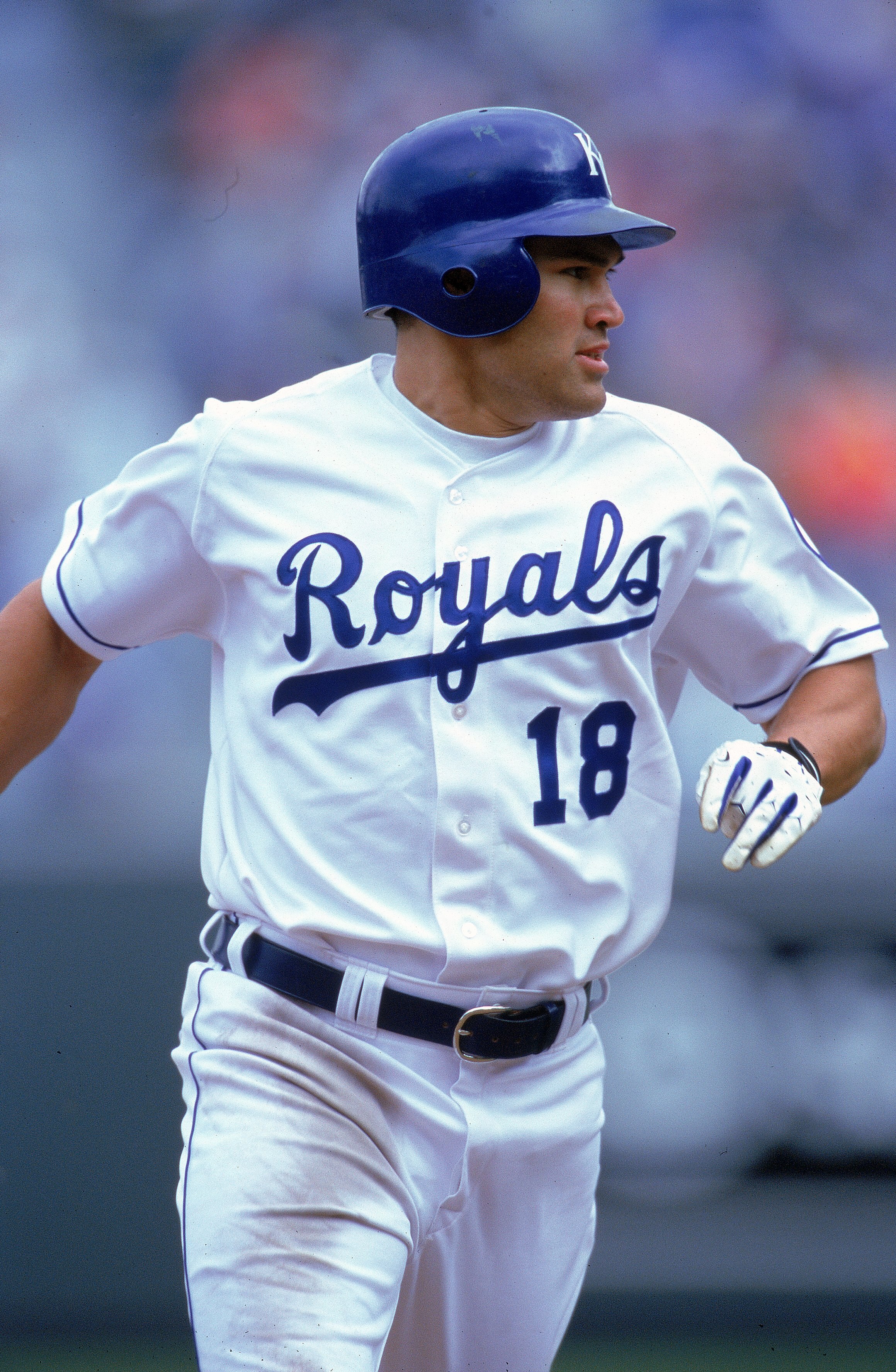 7 Apr 2000: Johnny Damon #18 of the Kansas City Royals runs to a base during the game against the Minnesota Twins at Kauffman Stadium in Kansas City, Missouri. The Royals defeated the Twins 10-6. Mandatory Credit: Matthew Stockman  /Allsport