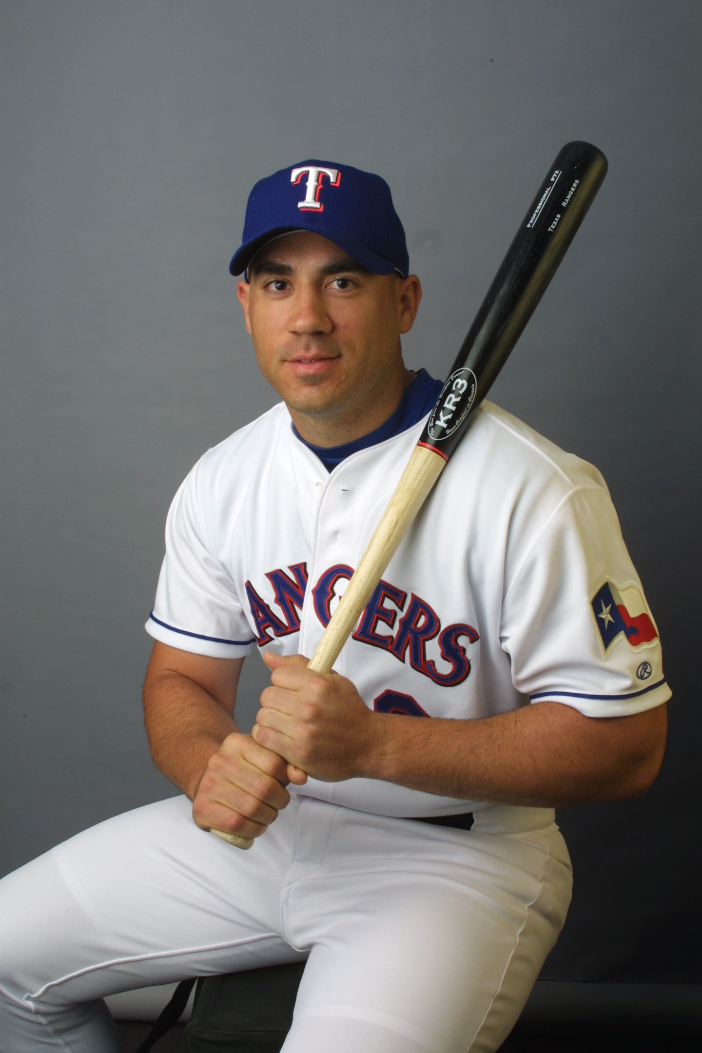 27 Feb 2002: Travis Hafner  of the Texas Rangers poses during media day at Charlotte County Stadium in Port Charlotte, Florida. DIGITAL IMAGE  Mandatory Credit: Rick Stewart/Getty Images