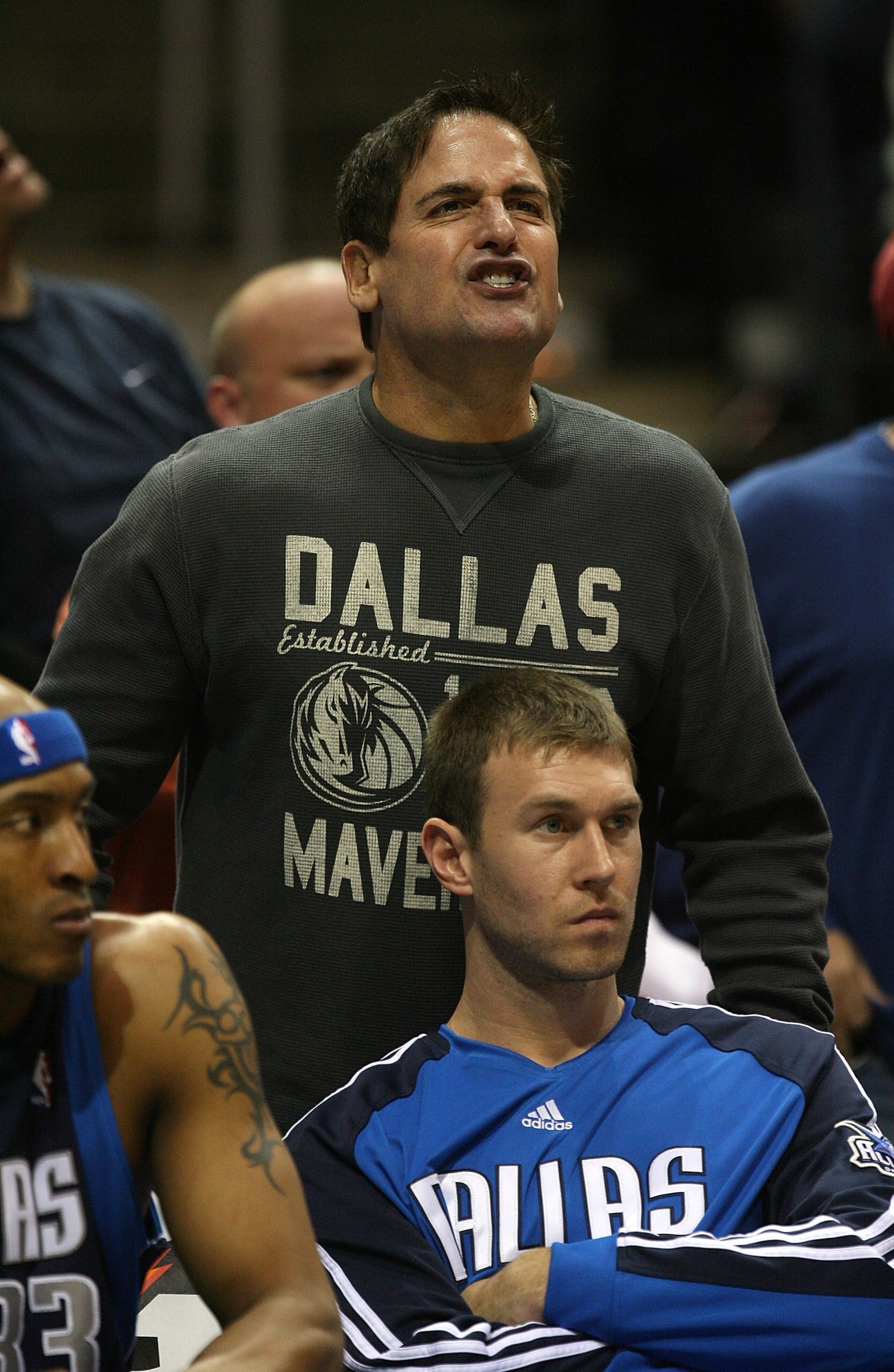 MILWAUKEE - NOVEMBER 16: Owner Mark Cuban of the Dallas Mavericks yells at a referee during a game against the Milwaukee Bucks at the Bradley Center on November 16, 2009 in Milwaukee, Wisconsin. The Mavericks defeated the Bucks 115-113 in overtime.  (Phot