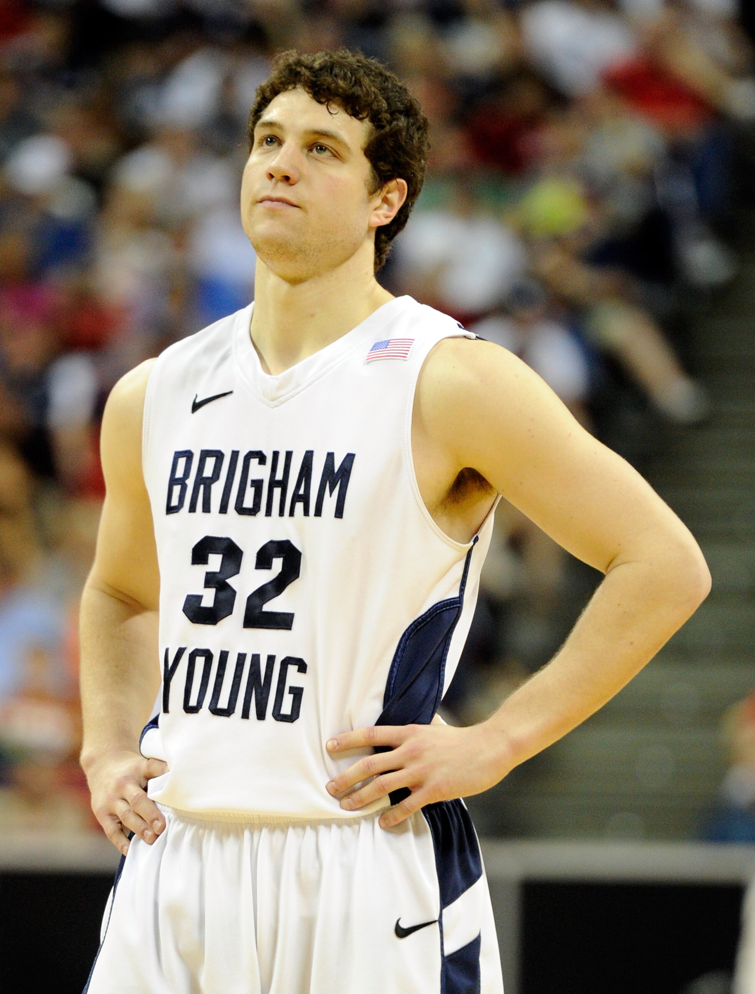LAS VEGAS, NV - MARCH 12: Jimmer Fredette #32 of the Brigham Young University Cougars reacts during BYU's 72-54 loss to the San Diego State Aztecs in the championship game of the Conoco Mountain West Conference Basketball tournament at the Thomas & Mack LAS VEGAS, NV - MARCH 12: Jimmer Fredette #32 of the Brigham Young University Cougars reacts during BYU's 72-54 loss to the San Diego State Aztecs in the championship game of the Conoco Mountain West Conference Basketball tournament at the Thomas & Mack