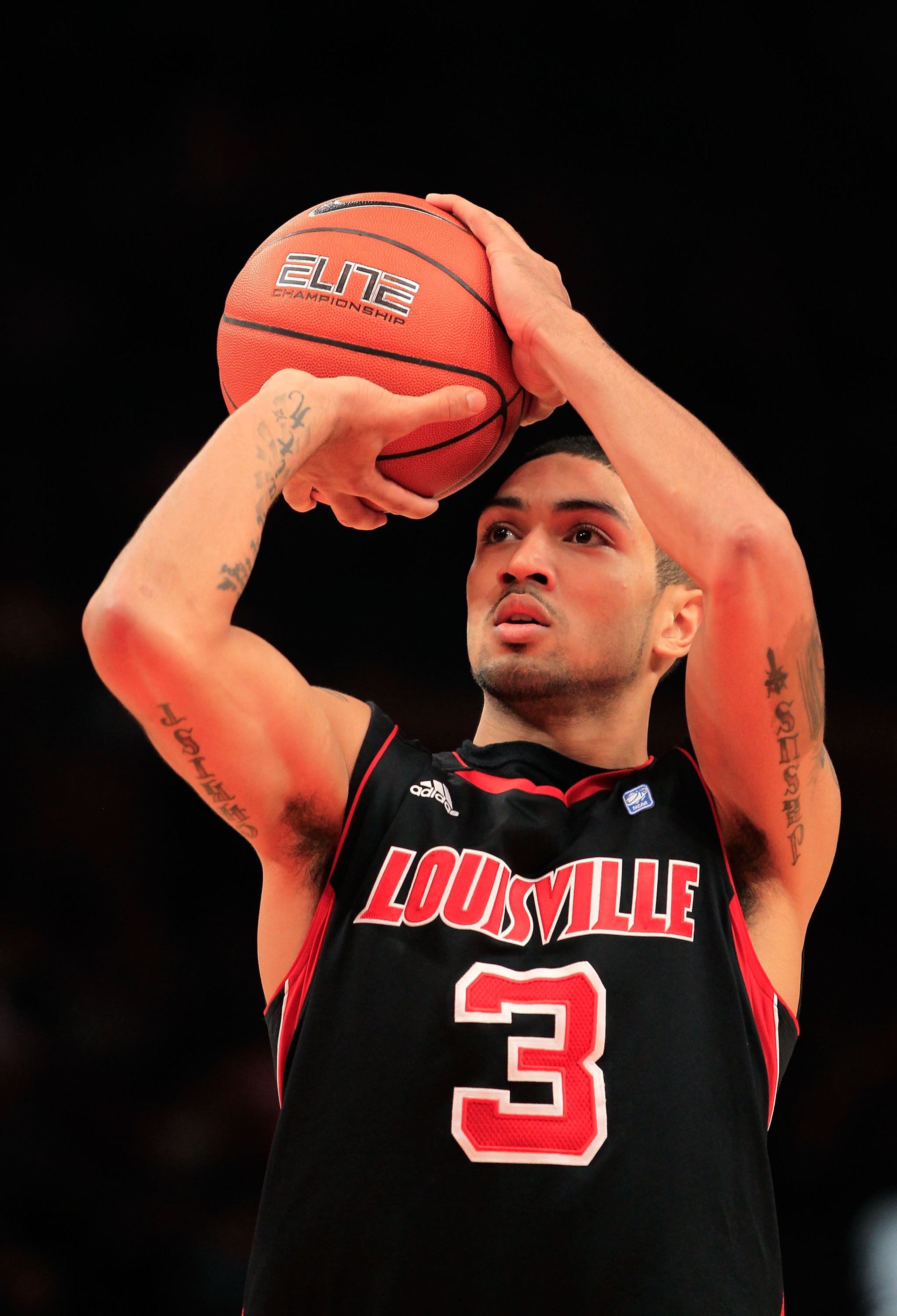 NEW YORK, NY - MARCH 11: Peyton Siva #3 of the Louisville Cardinals shoots a free throw against the Notre Dame Fighting Irish during the semifinals of the 2011 Big East Men's Basketball Tournament presented by American Eagle Outfitters at Madison Square G NEW YORK, NY - MARCH 11: Peyton Siva #3 of the Louisville Cardinals shoots a free throw against the Notre Dame Fighting Irish during the semifinals of the 2011 Big East Men's Basketball Tournament presented by American Eagle Outfitters at Madison Square G