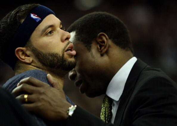 LONDON, ENGLAND - MARCH 04:  #8 Deron Williams of the Nets speaks with his coach, Avery Johnson during the NBA match between New Jersey Nets and the Toronto Raptors at the O2 Arena on March 4, 2011 in London, England. NOTE TO USER: User expressly acknowle