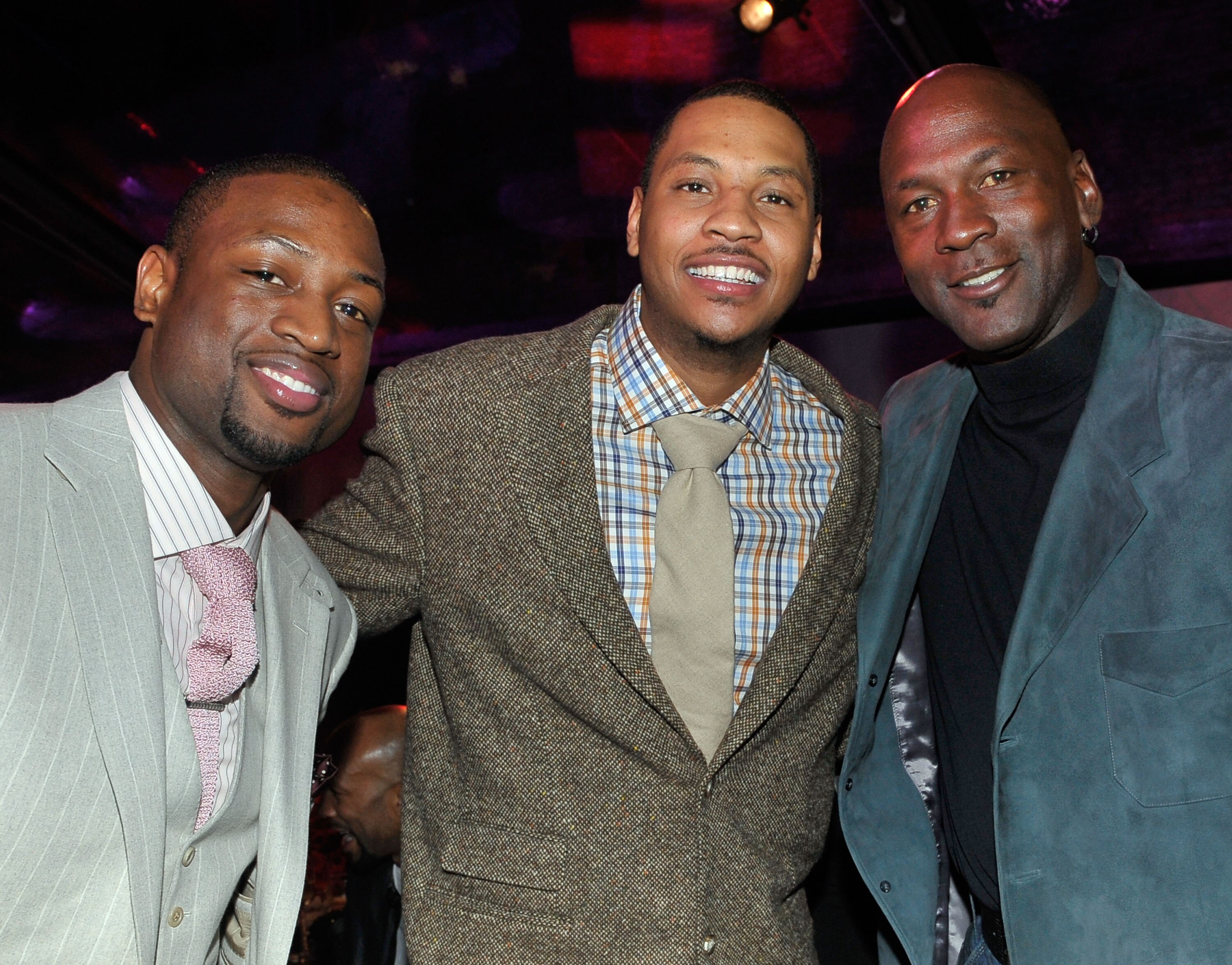 DALLAS - FEBRUARY 12:  (L-R) NBA players Dwyane Wade, Carmelo Anthony, and Michael Jordan attend the Exclusive FABULOUS 23 Dinner hosted by Jordan Brand during All-Star Weekend on February 12, 2010 in Dallas, Texas.  (Photo by Charley Gallay/Getty Images