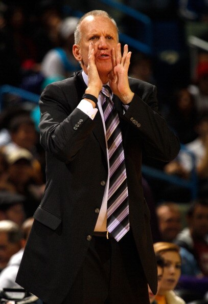 NEW ORLEANS, LA - JANUARY 03:  Head coach Doug Collins of the Philadelphia 76ers calls out in the second half against the New Orleans Hornets at New Orleans Arena on January 3, 2011 in New Orleans, Louisiana. NOTE TO USER: User expressly acknowledges and