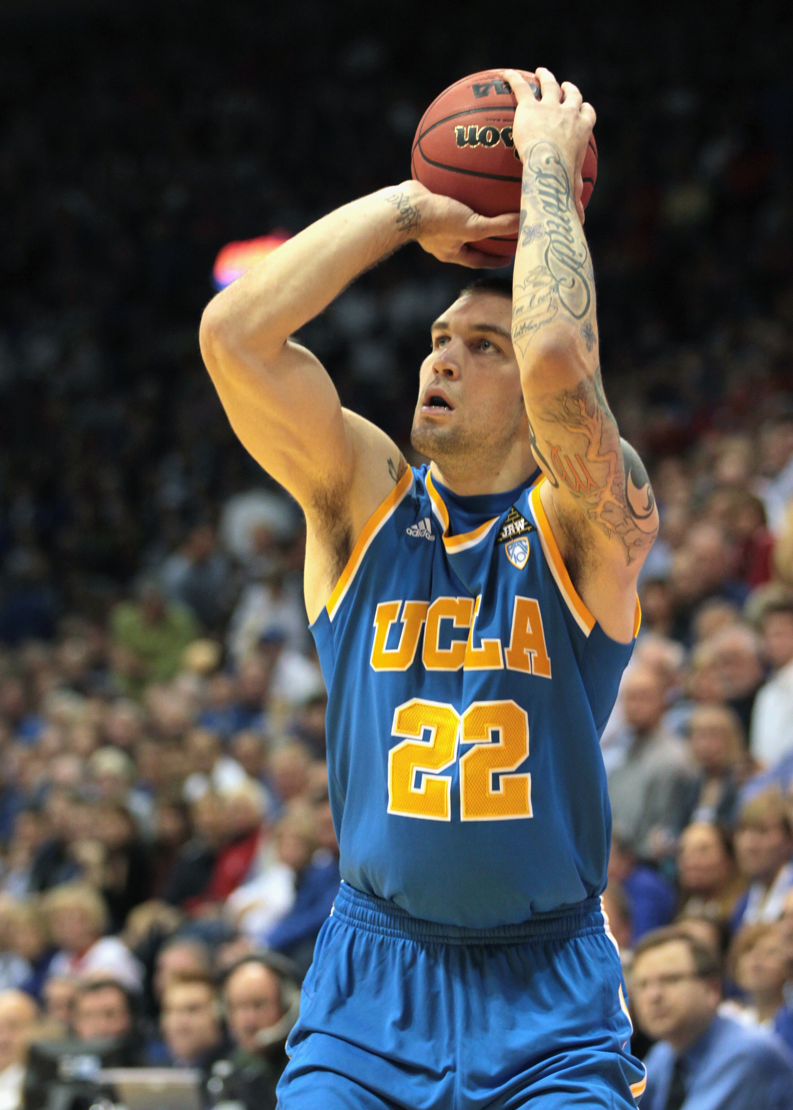 LAWRENCE, KS - DECEMBER 02:  Reeves Nelson #22 of the UCLA Bruins in action during the game against the Kansas Jayhawks on December 2, 2010 at Allen Fieldhouse in Lawrence, Kansas.  (Photo by Jamie Squire/Getty Images)
